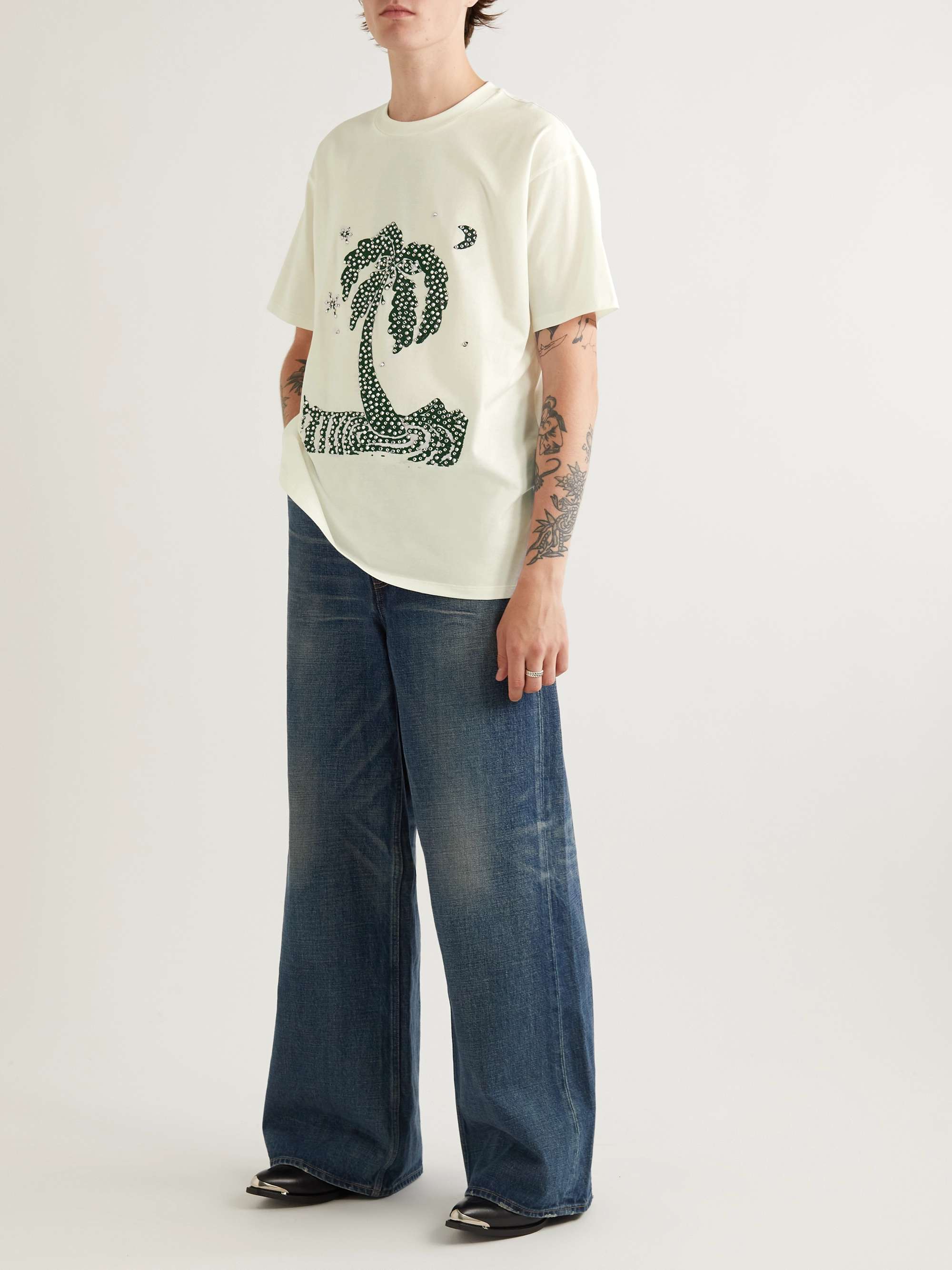 CELINE HOMME Crystal-Embellished Embroidered Cotton-Jersey T-Shirt