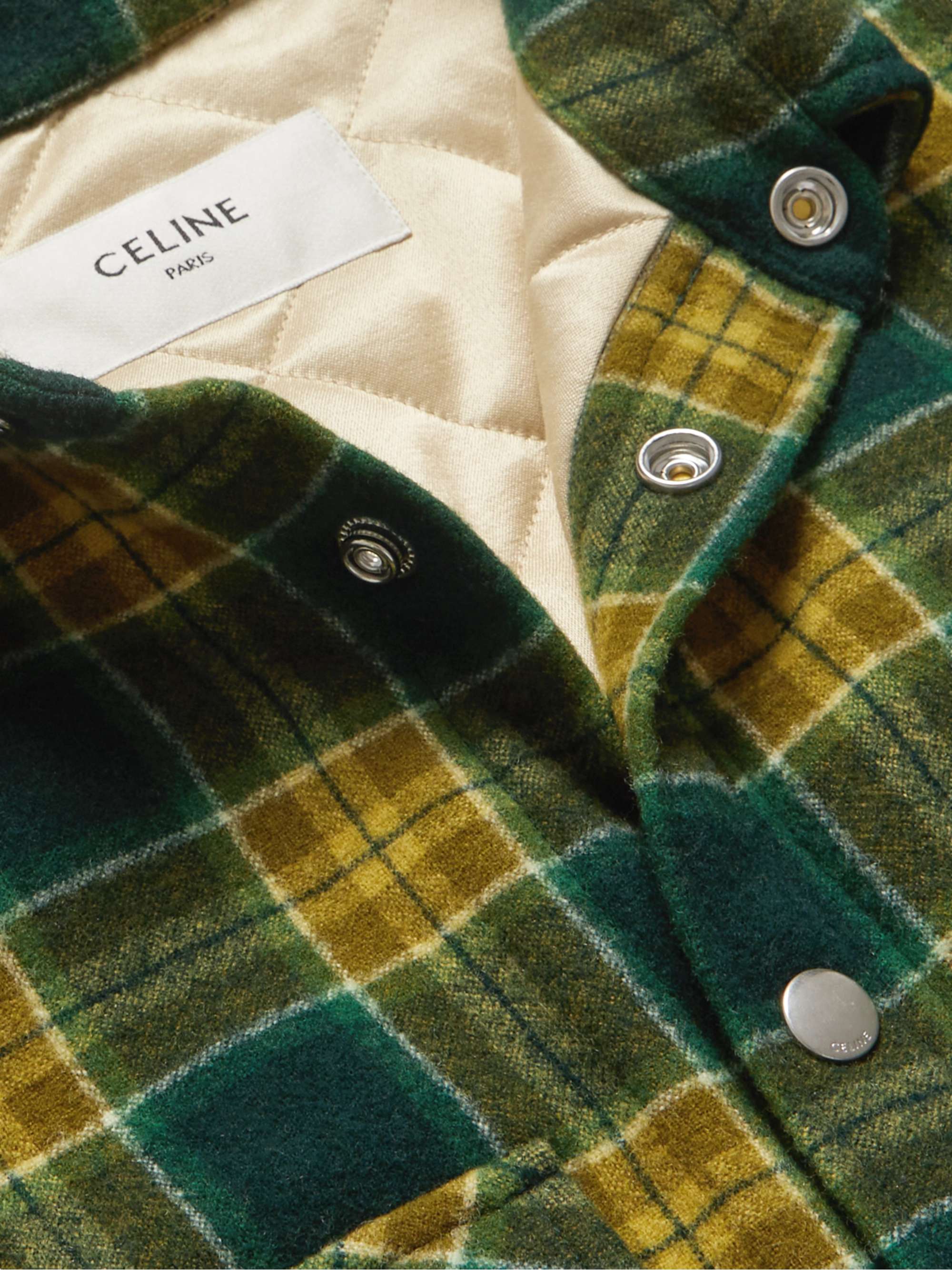 CELINE Padded Checked Wool-Flannel Overshirt