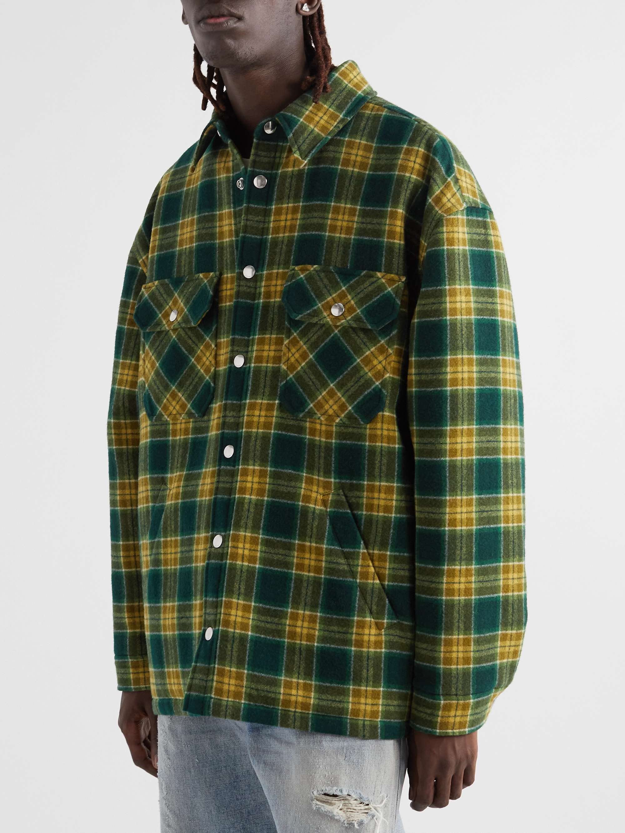 CELINE Padded Checked Wool-Flannel Overshirt