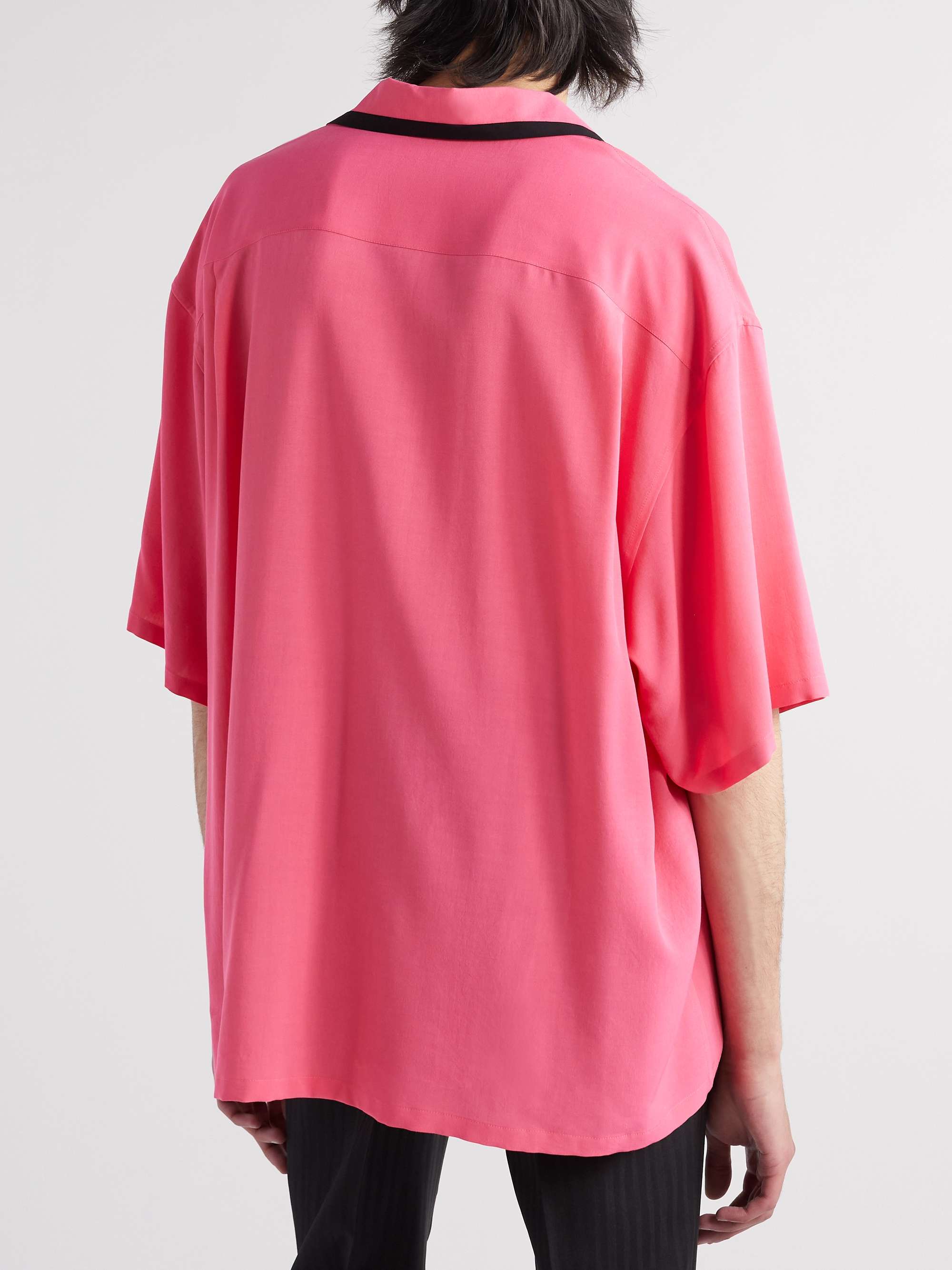 CELINE HOMME Camp-Collar Logo-Embroidered Twill Shirt