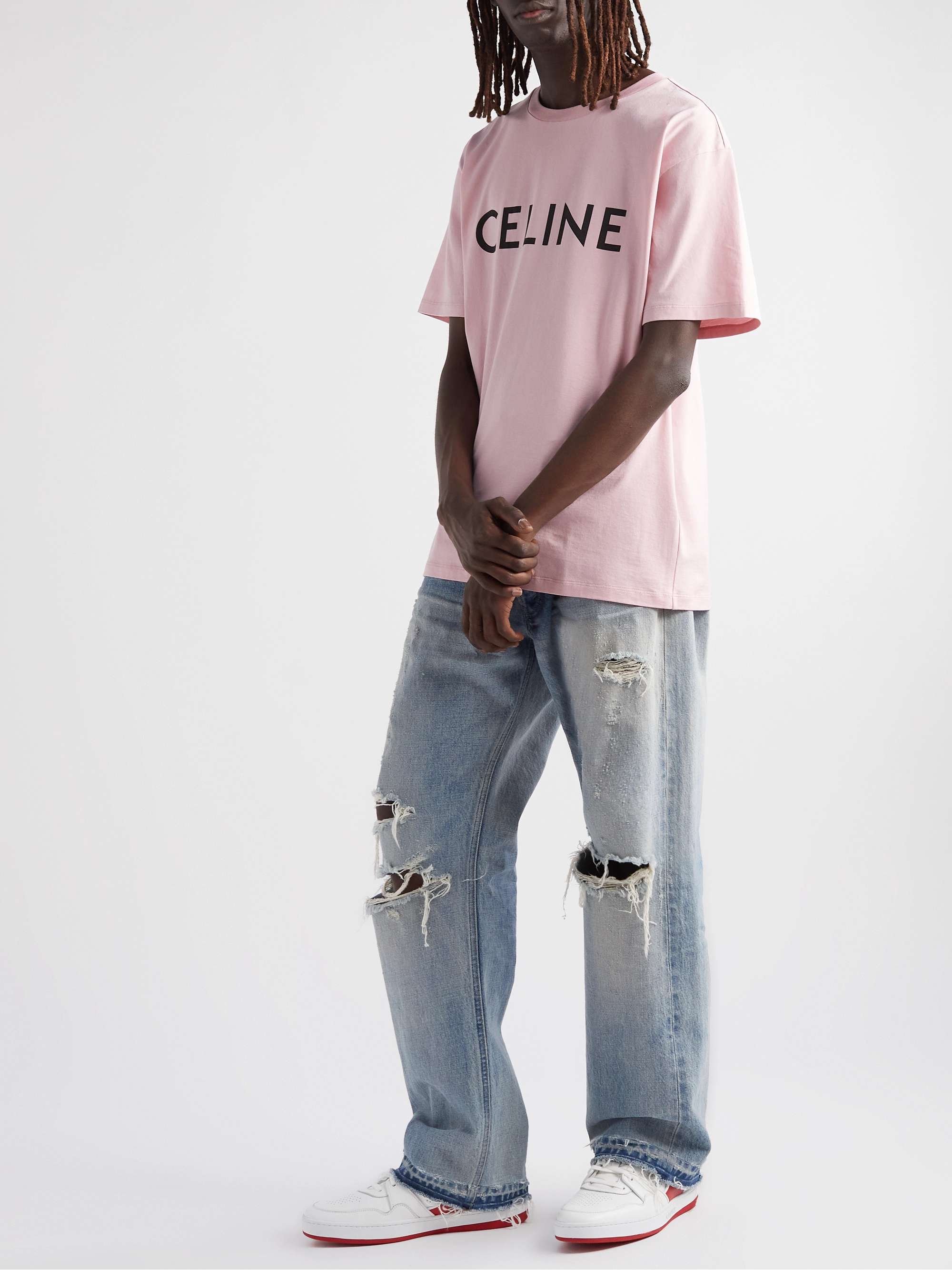 Celine Homme logo-print Cotton-jersey T-Shirt - Men - Pink T-shirts - S