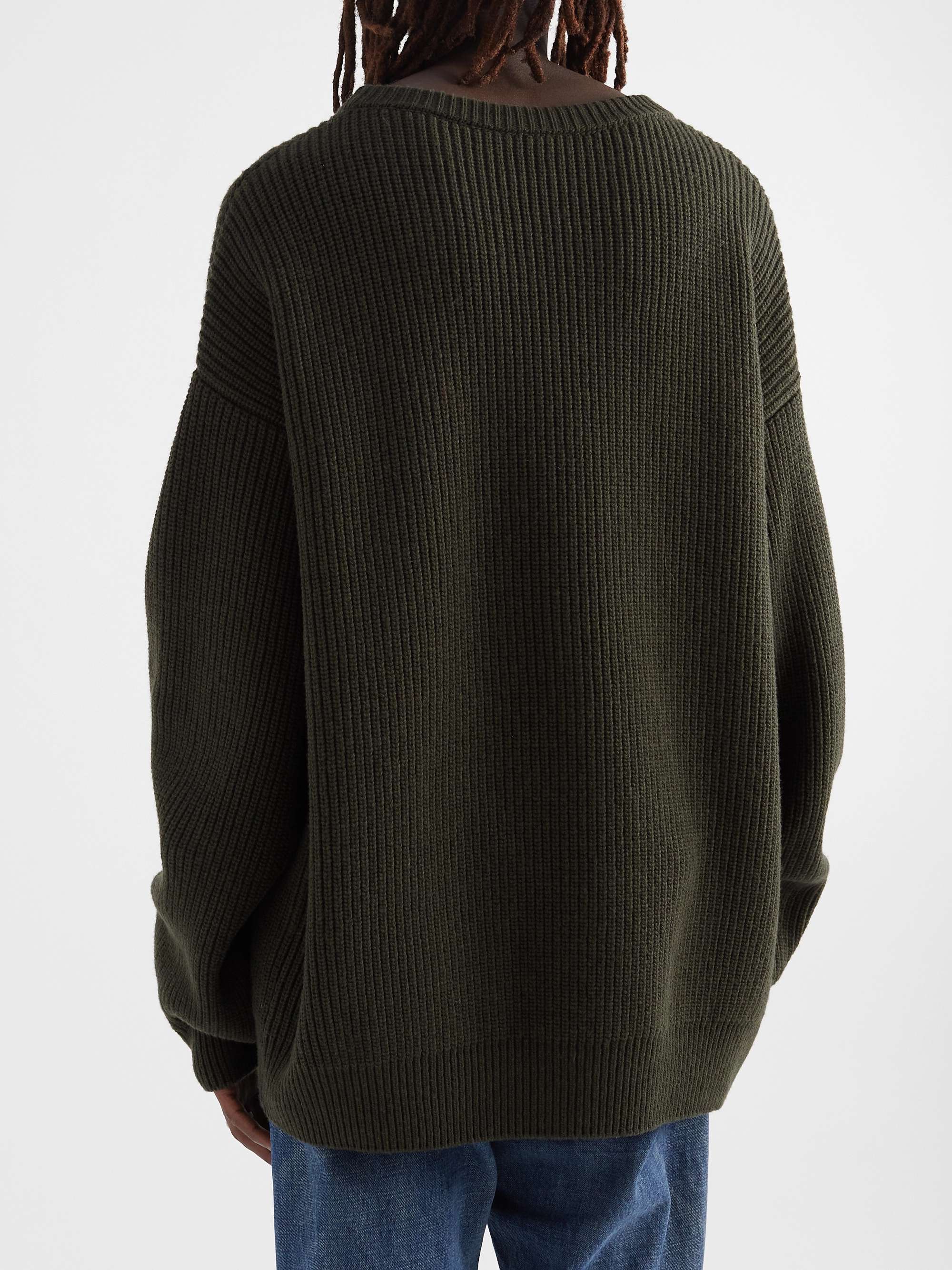 CELINE HOMME Logo-Appliquéd Ribbed Wool Sweater