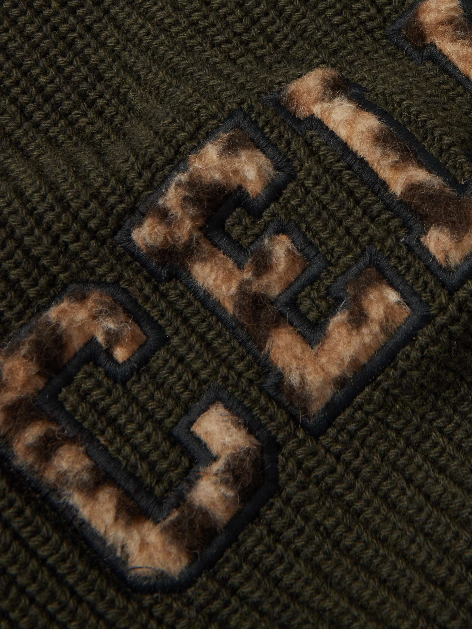 CELINE HOMME Logo-Appliquéd Ribbed Wool Sweater