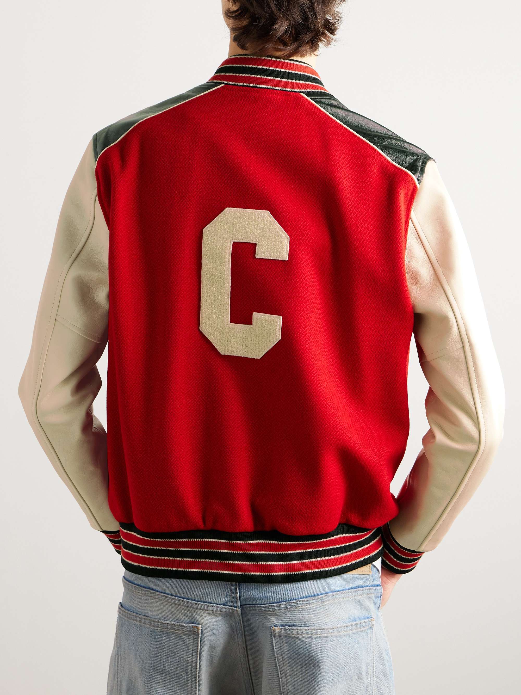 CELINE HOMME Teddy Appliquéd Mohair and Leather Bomber Jacket