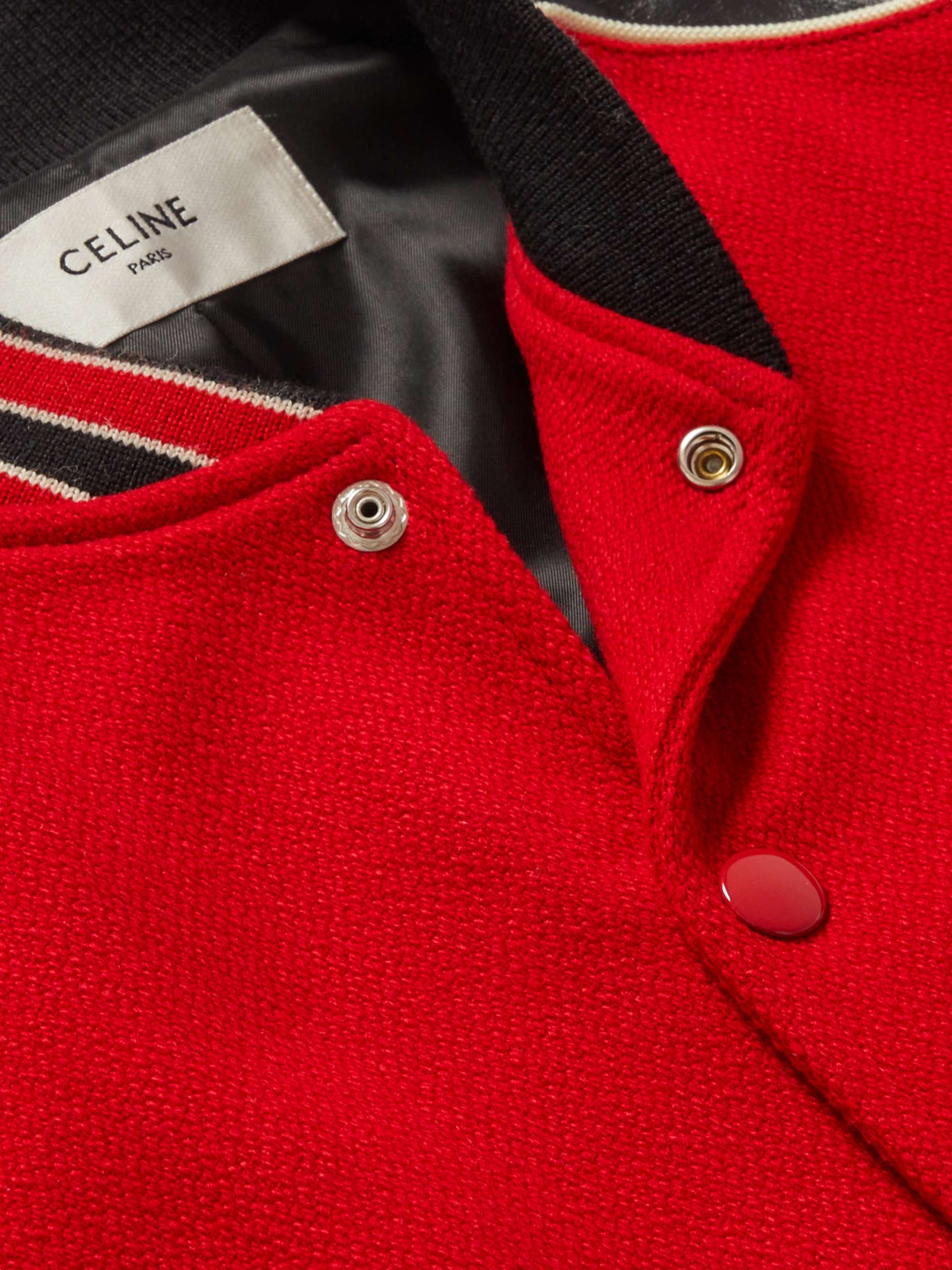 CELINE HOMME Teddy Appliquéd Mohair and Leather Bomber Jacket