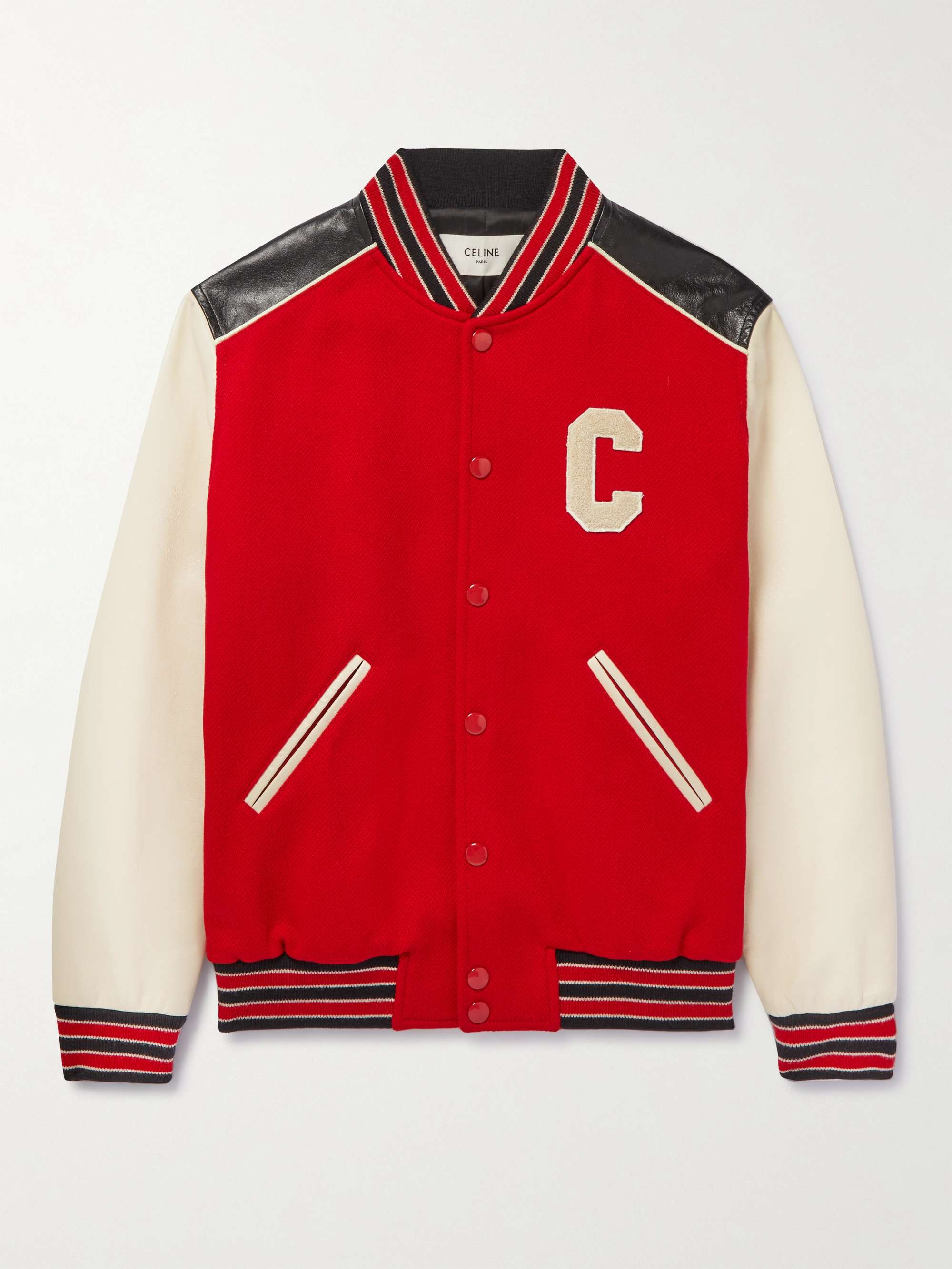 Off-White - Appliquéd Wool-Blend Felt And Leather Varsity Bomber