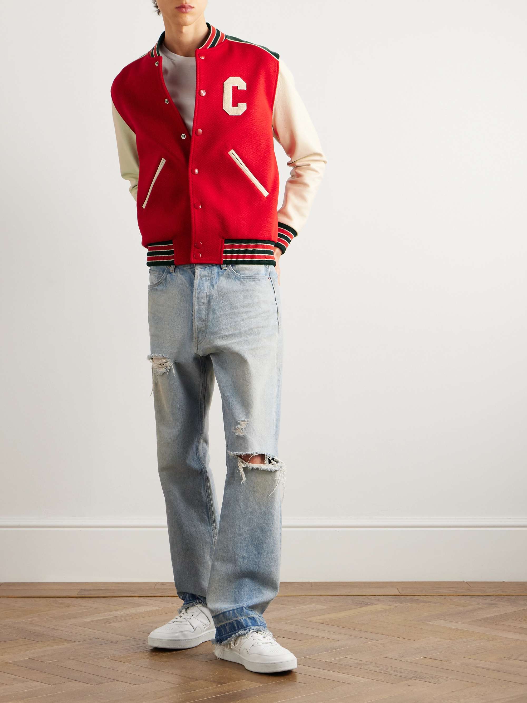 CELINE HOMME Jackson Logo-Appliquéd Wool-Blend Varsity Jacket for