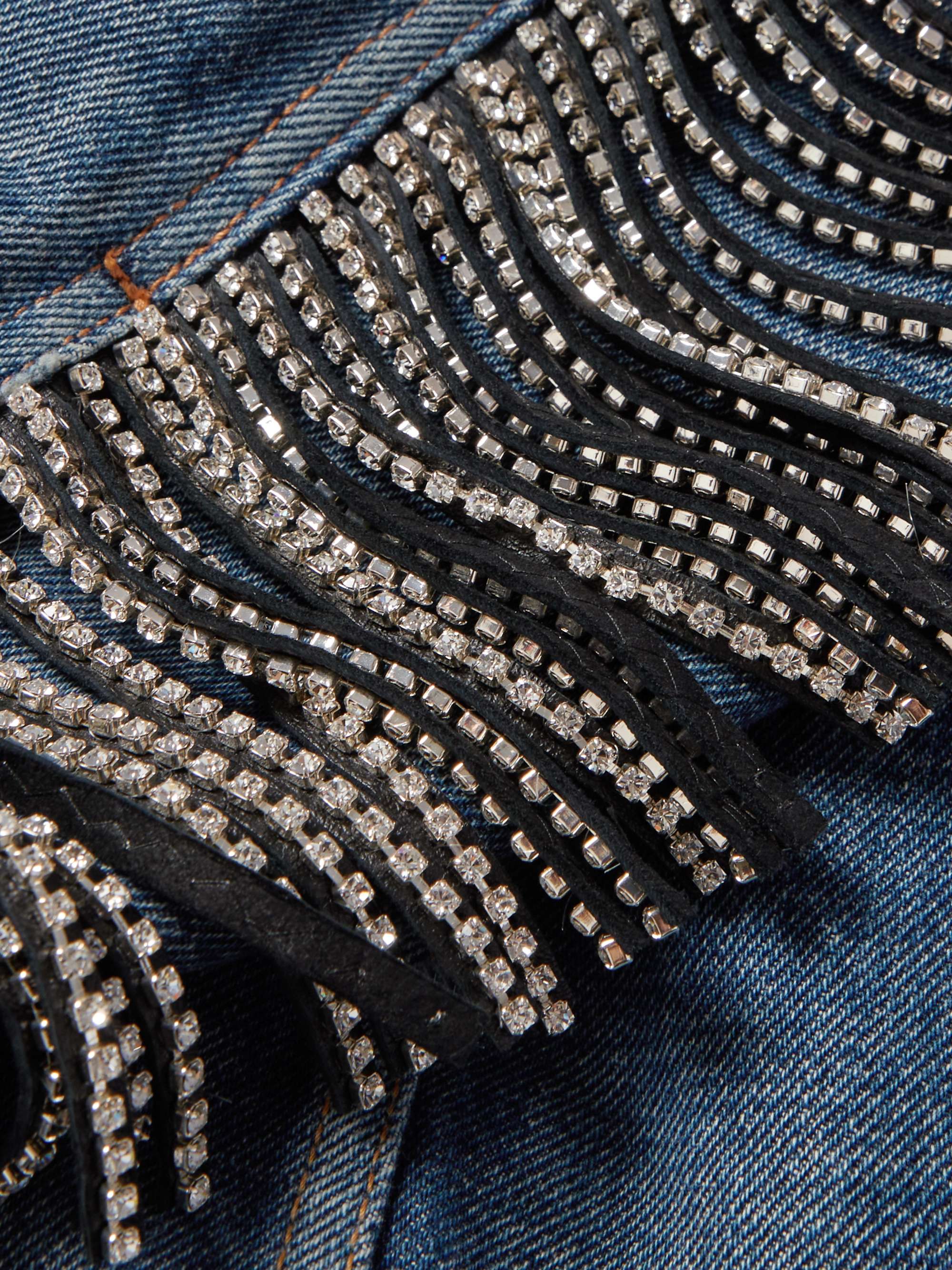CELINE HOMME Oversized Embellished Fringed Shearling-Lined Denim Jacket