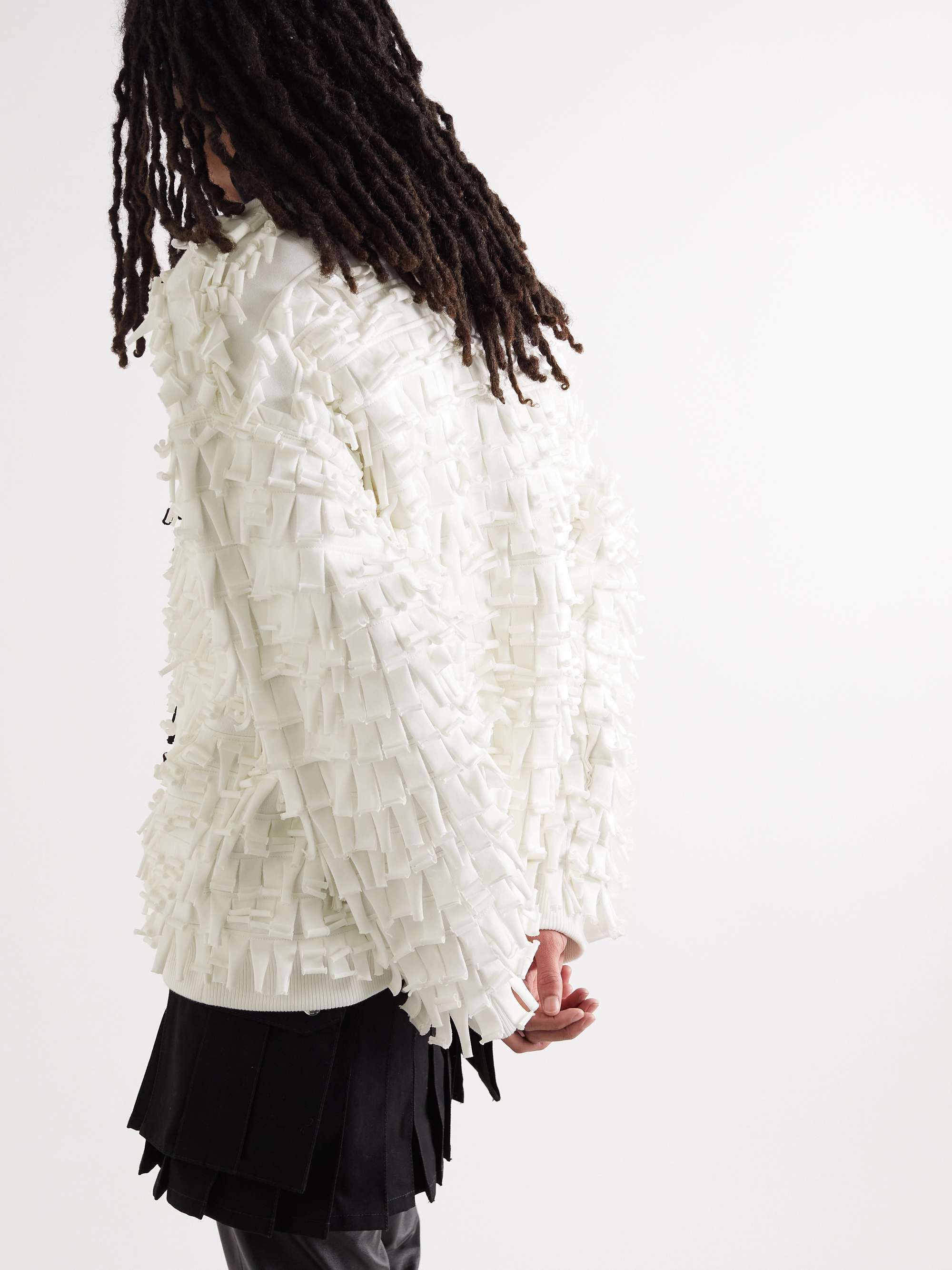 CELINE HOMME Oversized Logo-Appliquéd Fringed Cotton-Blend Jersey Sweatshirt