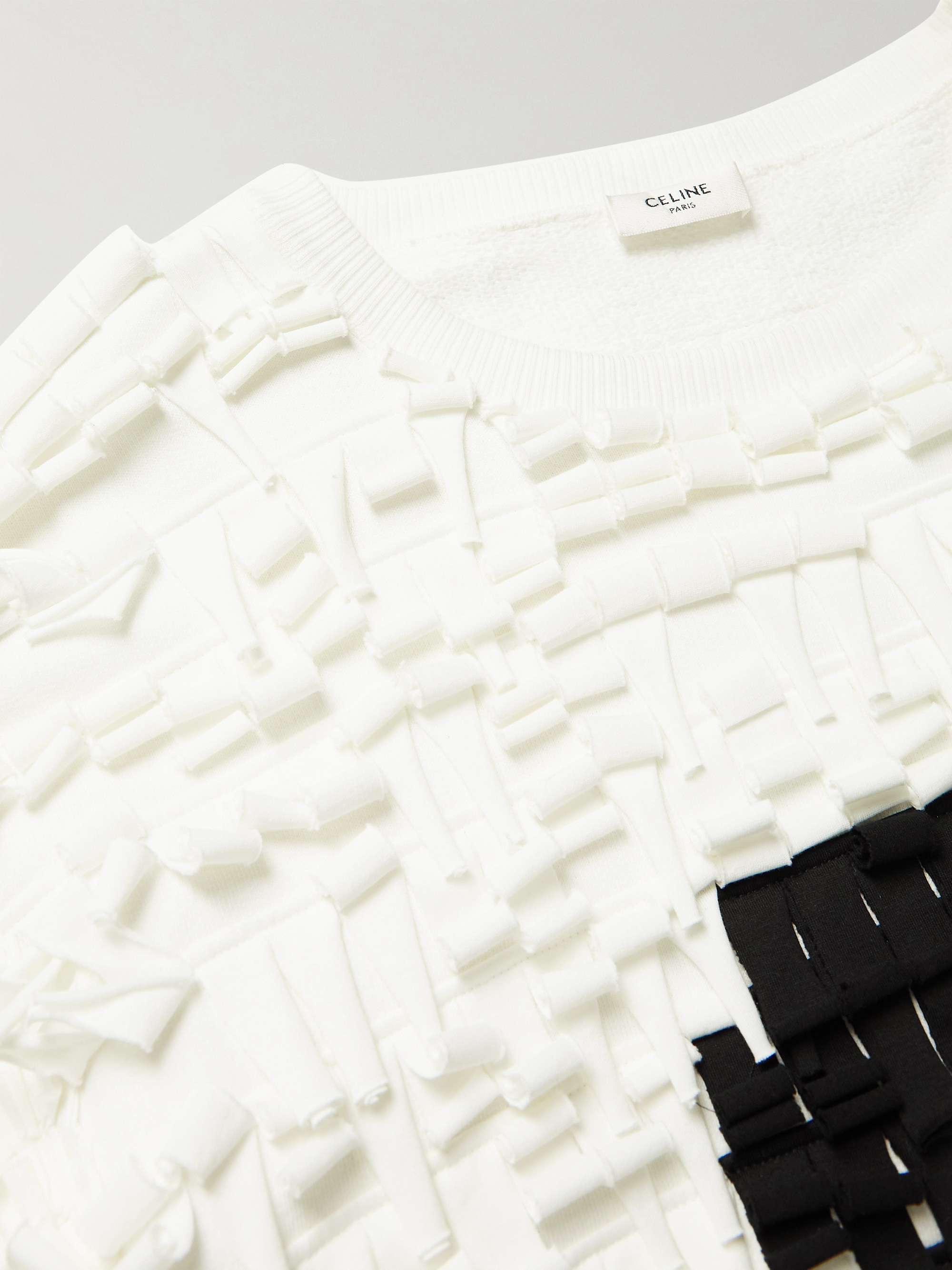 CELINE Oversized Logo-Appliquéd Fringed Cotton-Blend Jersey Sweatshirt
