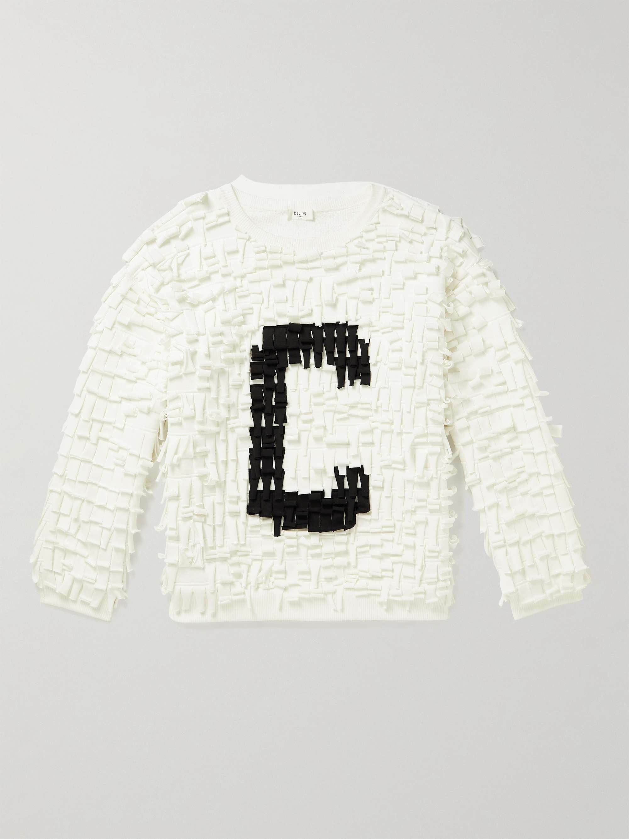 CELINE HOMME Oversized Logo-Appliquéd Fringed Cotton-Blend Jersey Sweatshirt