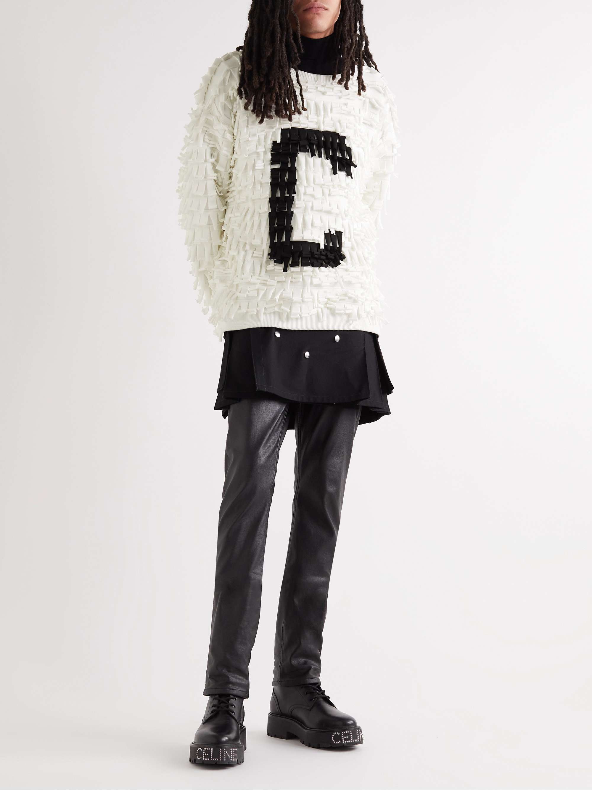 CELINE HOMME Oversized Logo-Appliquéd Fringed Cotton-Blend Jersey Sweatshirt