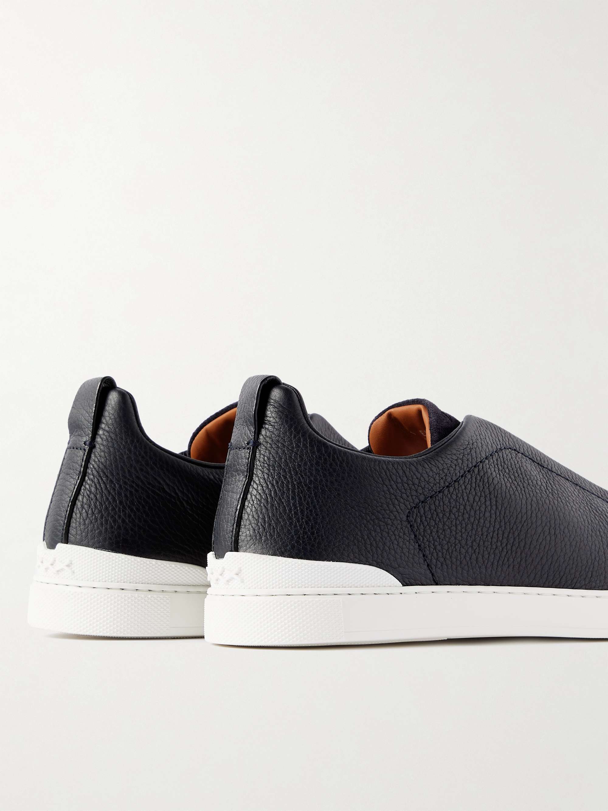 ZEGNA Full-Grain Leather and Suede Slip-On Sneakers