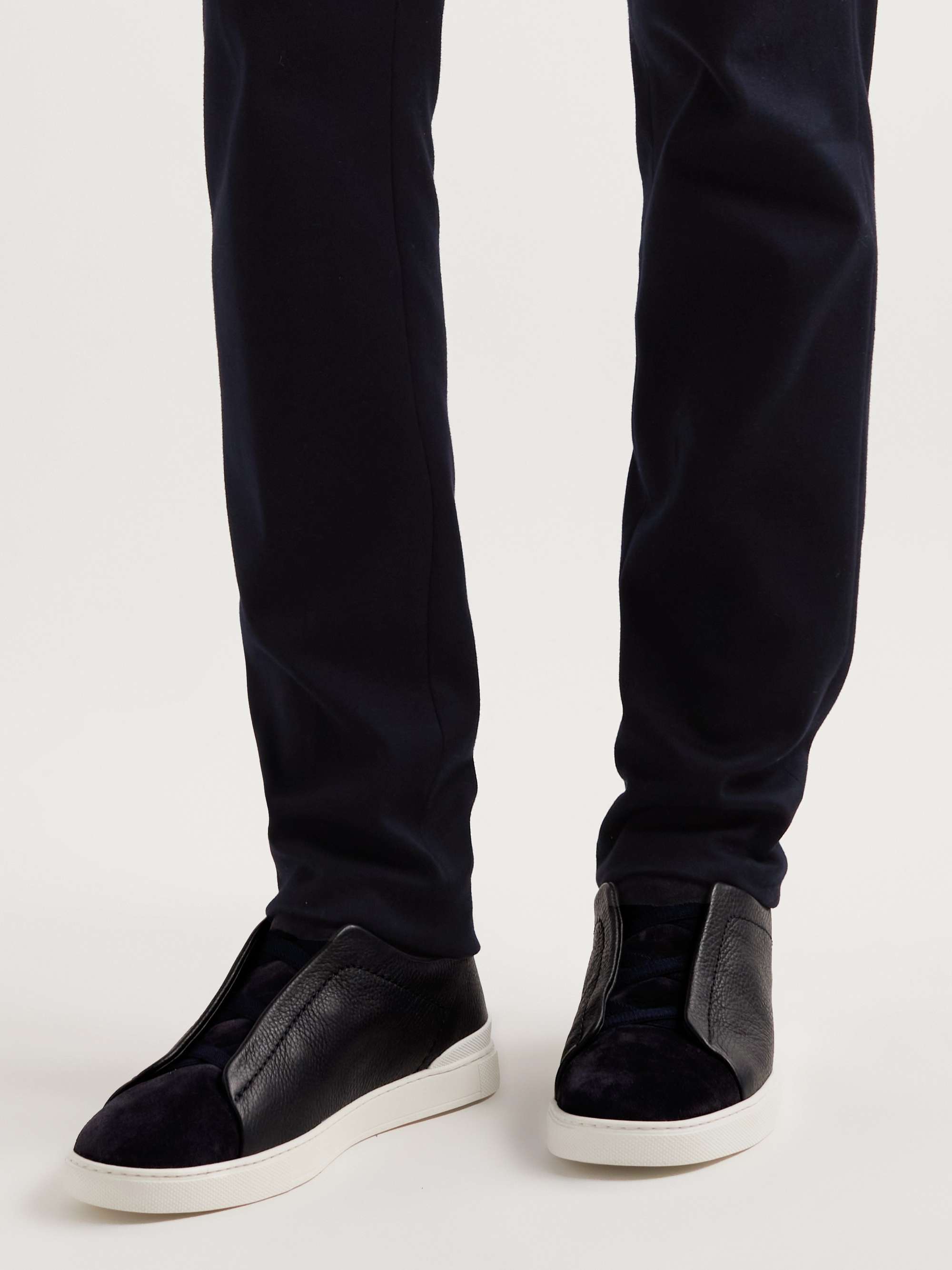 ZEGNA Full-Grain Leather and Suede Slip-On Sneakers