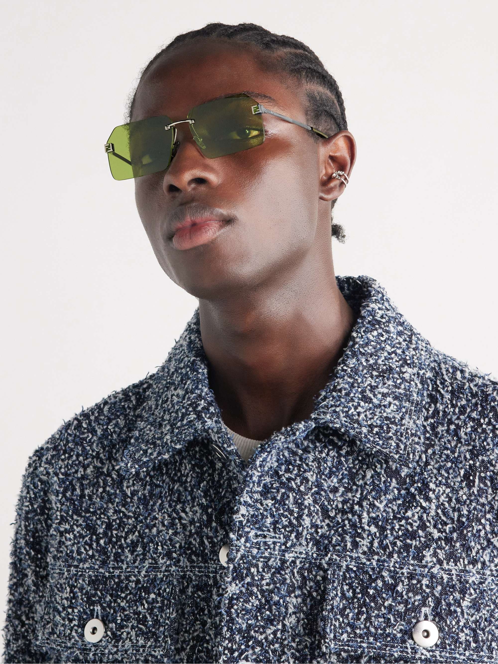 FENDI Rimless Square-Frame Silver-Tone Sunglasses