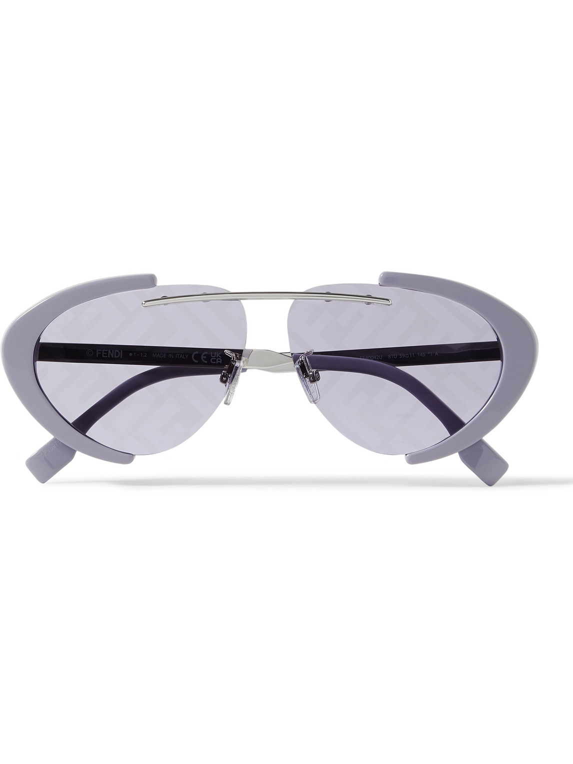 Fendi Oval-frame Silver-tone And Acetate Sunglasses In Purple