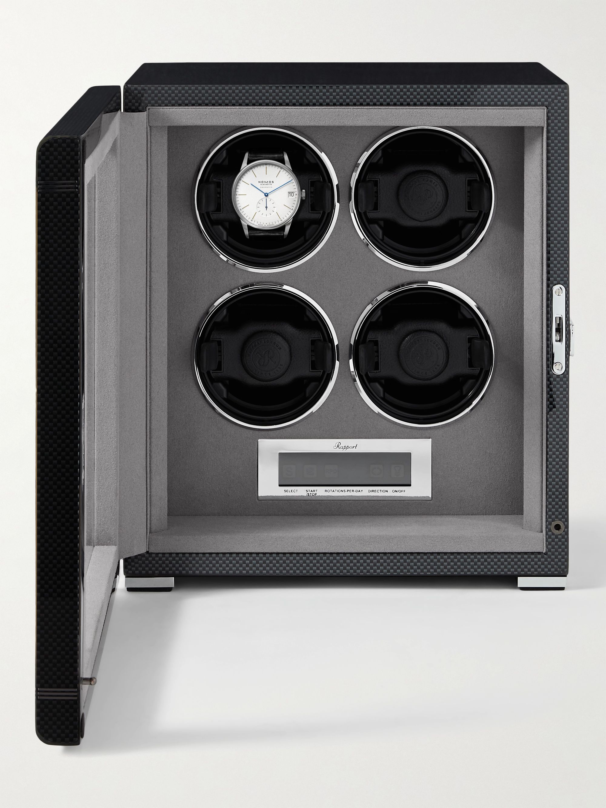 RAPPORT LONDON Formula Quad Carbon Fibre Lacquered Cedar and Glass Watch Winder