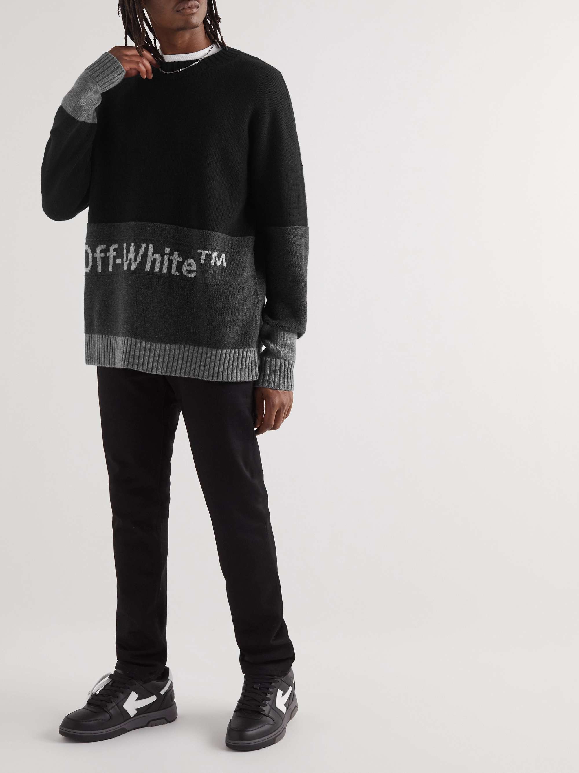 OFF-WHITE Logo-Intarsia Colour-Block Wool Sweater | MR PORTER