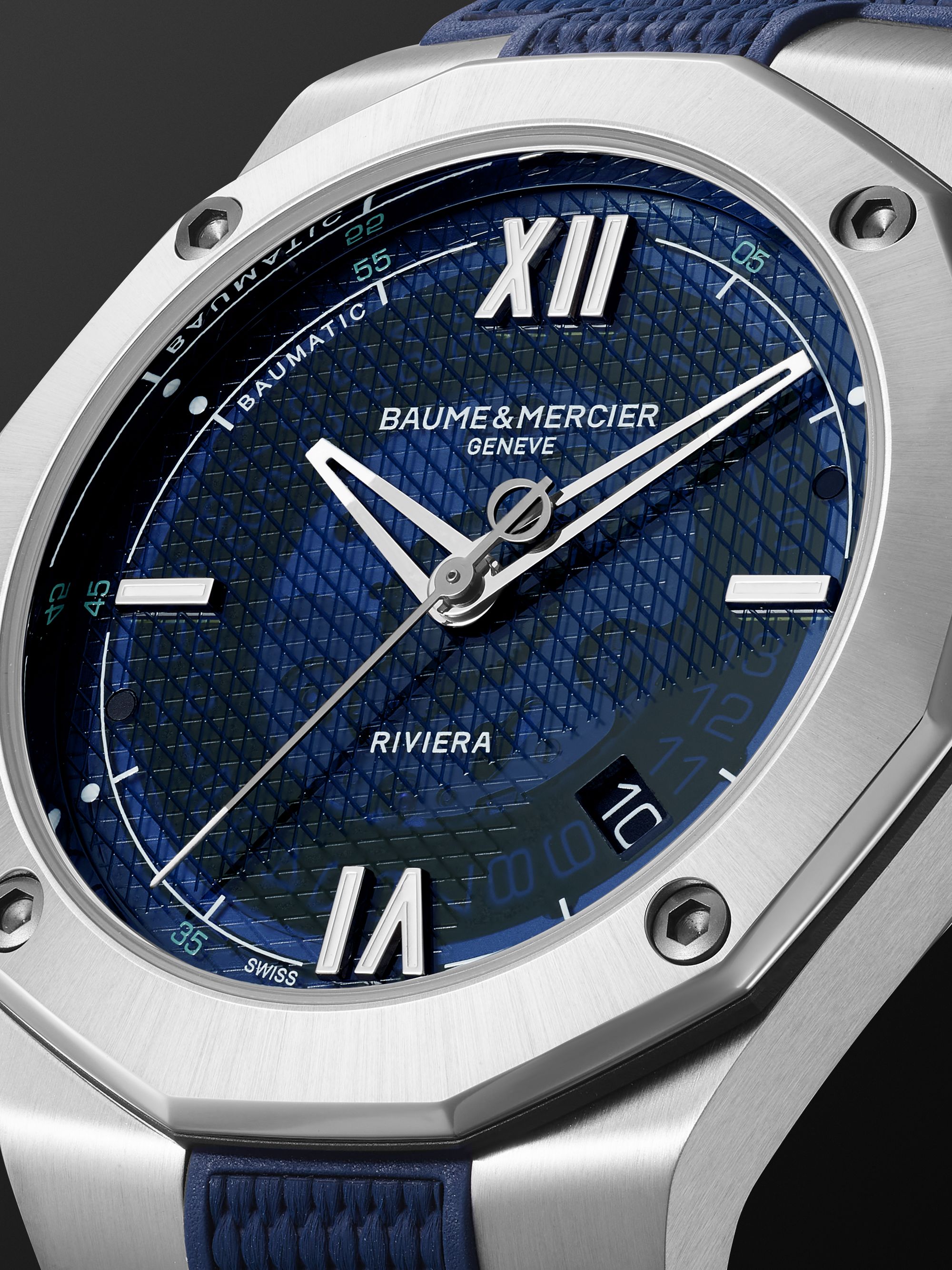 BAUME & MERCIER Orologio automatico 42 mm in acciaio inossidabile con cinturino in gomma Riviera, N. rif. M0A10701