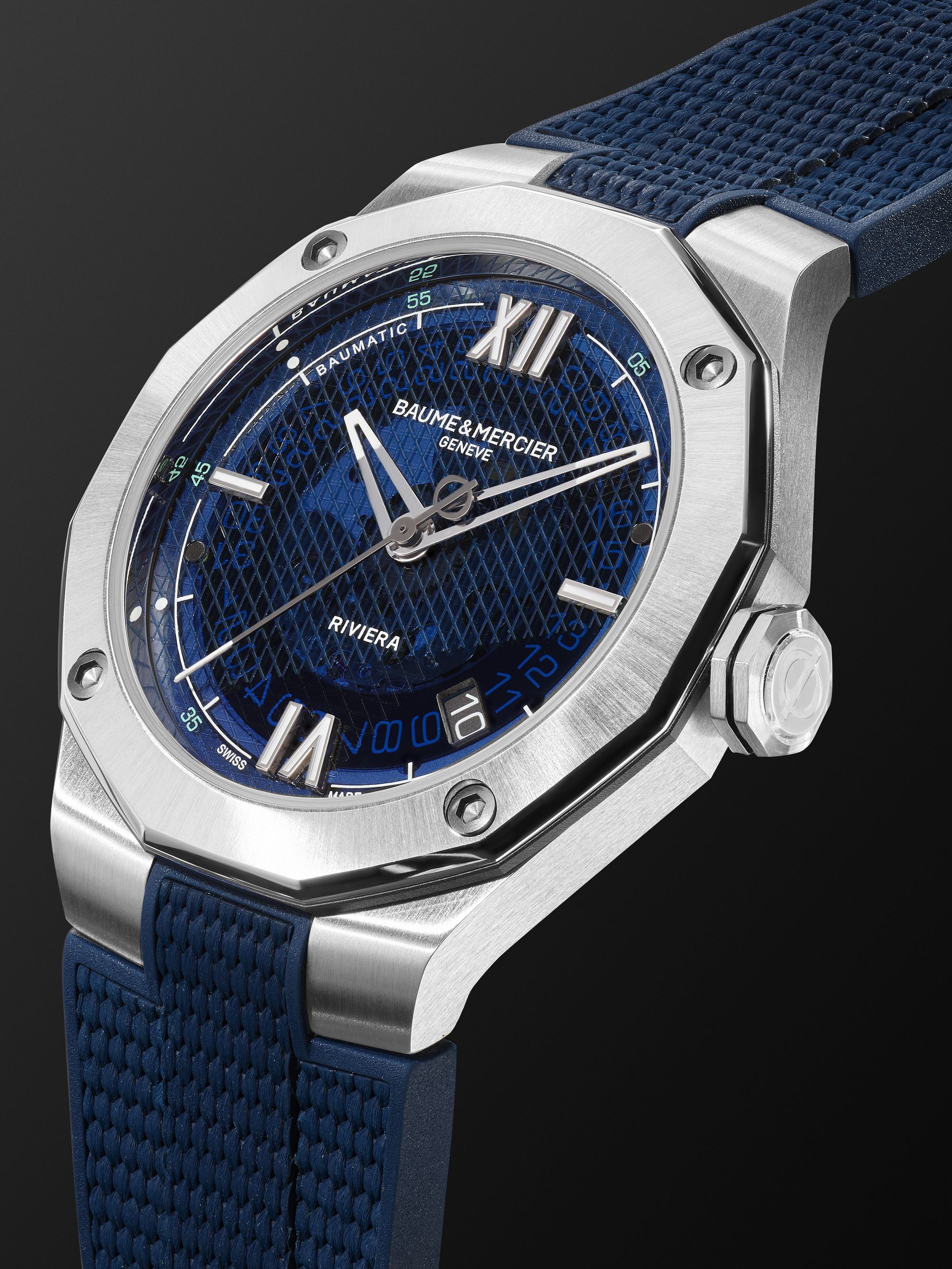 BAUME & MERCIER Riviera Automatic 42mm Stainless Steel and Rubber Watch, Ref. No. M0A10701