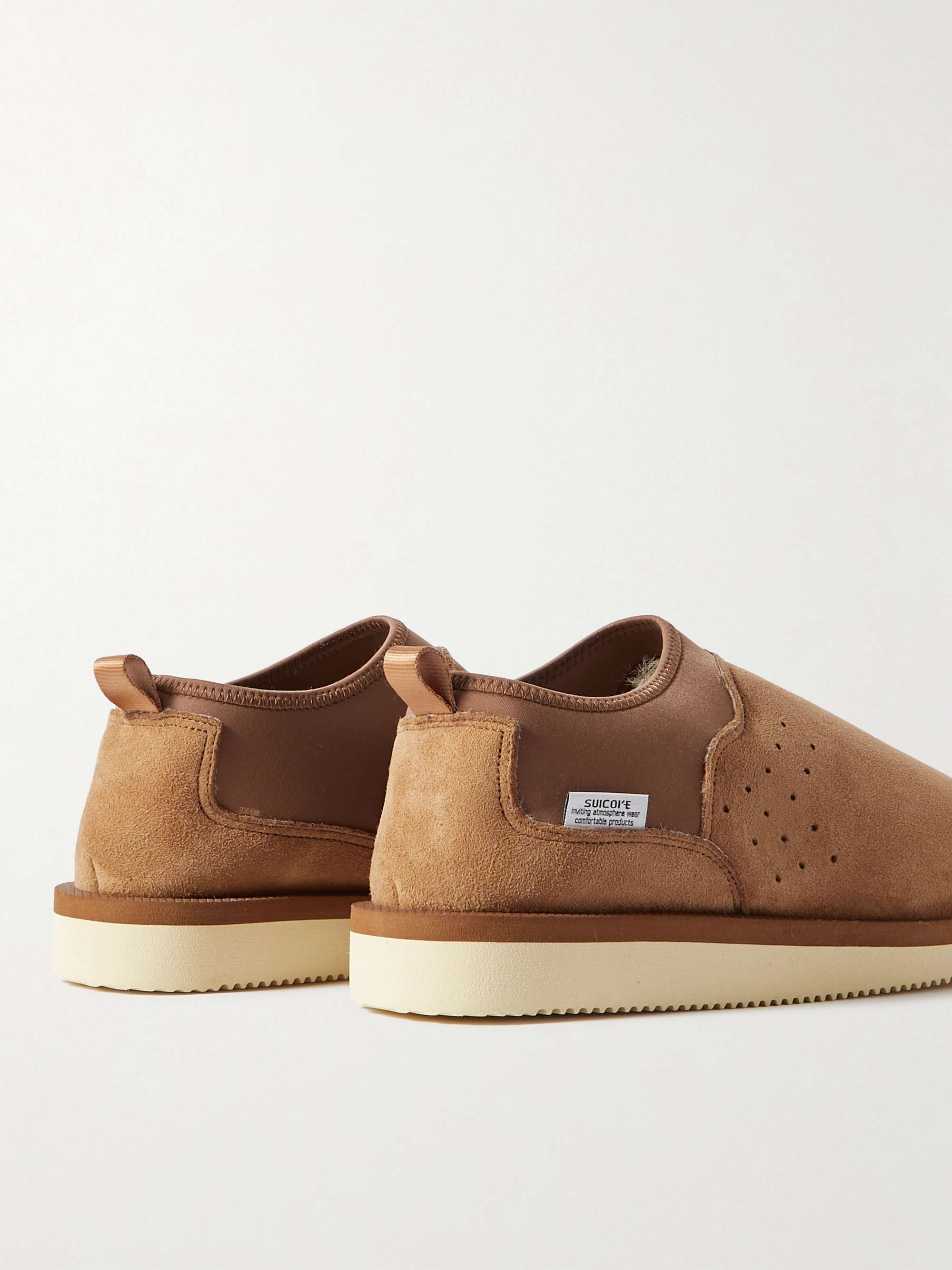 SUICOKE RON-M2ab-MID Shearling-Lined Suede and Jersey Slippers