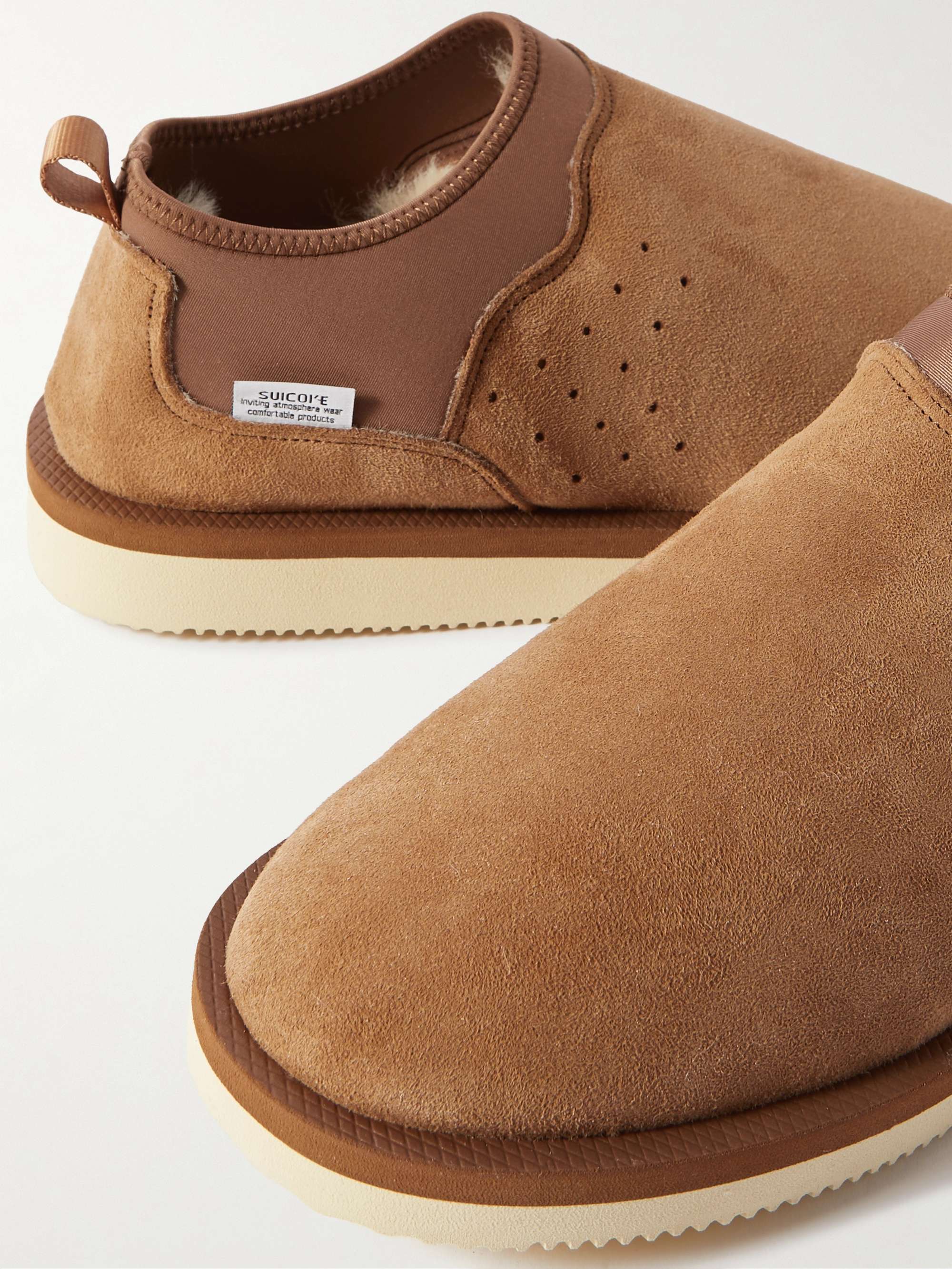 SUICOKE RON-M2ab-MID Shearling-Lined Suede and Jersey Slippers