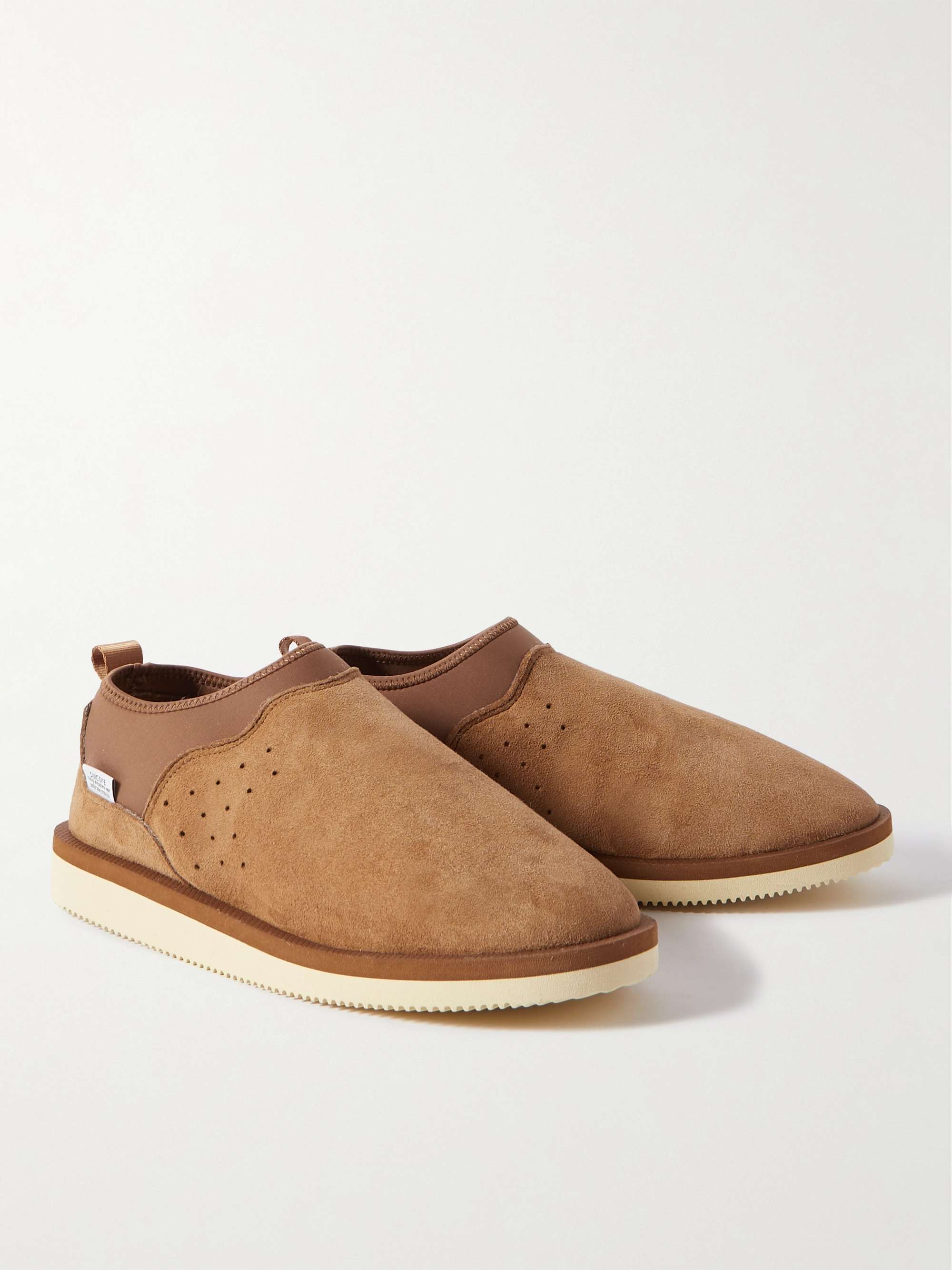 SUICOKE RON-M2ab-MID Shearling-Lined Suede and Jersey Slippers
