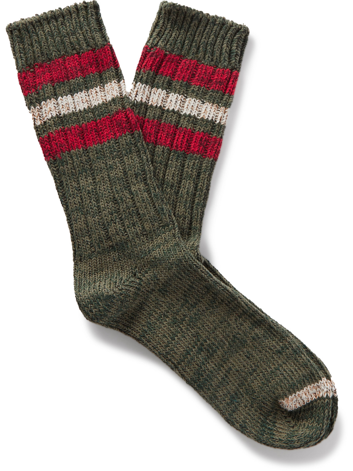 Thunders Love Ribbed Striped Recycled Cotton-blend Socks In Green