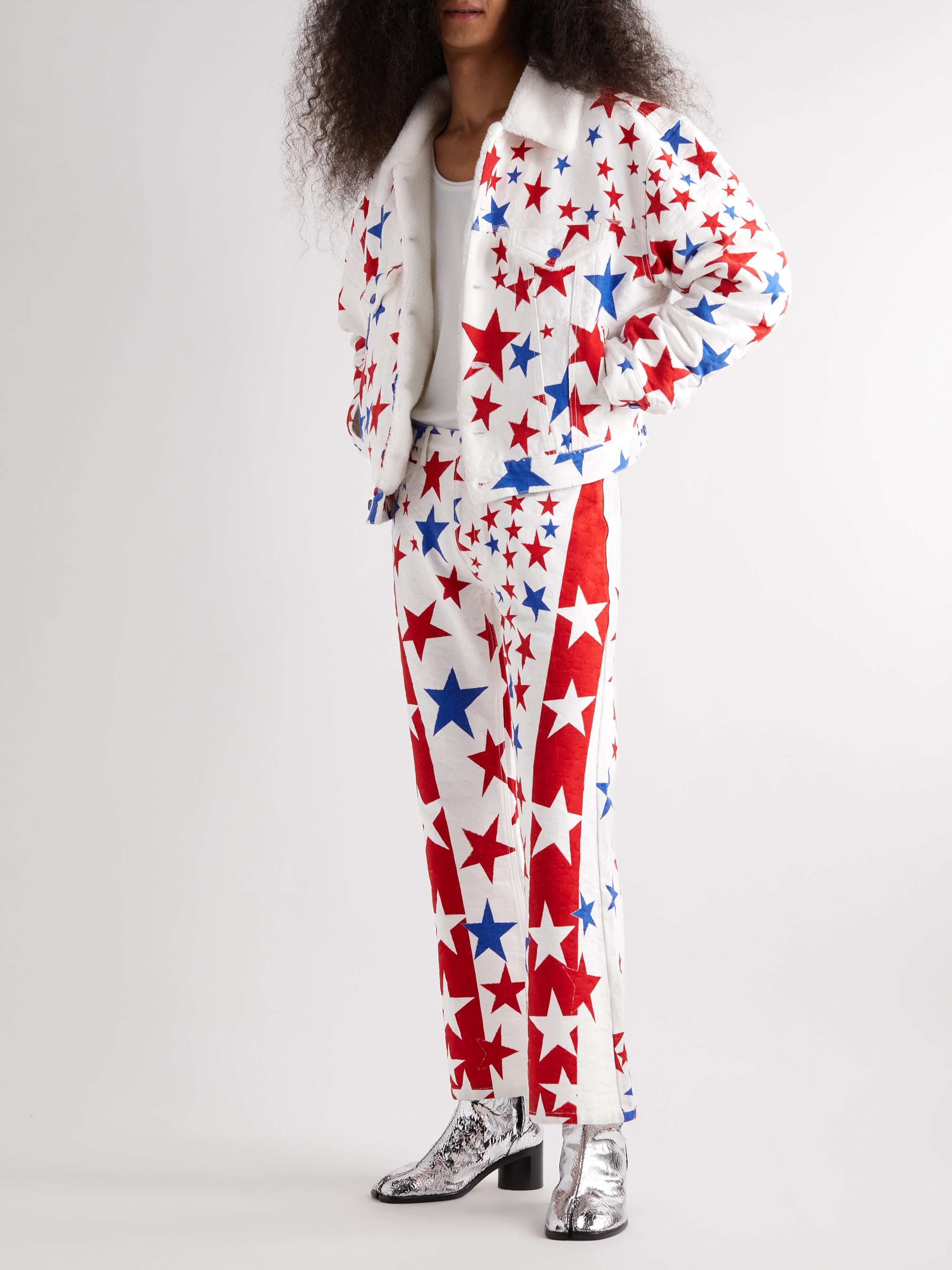 ERL フェイクムートン裏地 プリントデニム ジャガードジャケット