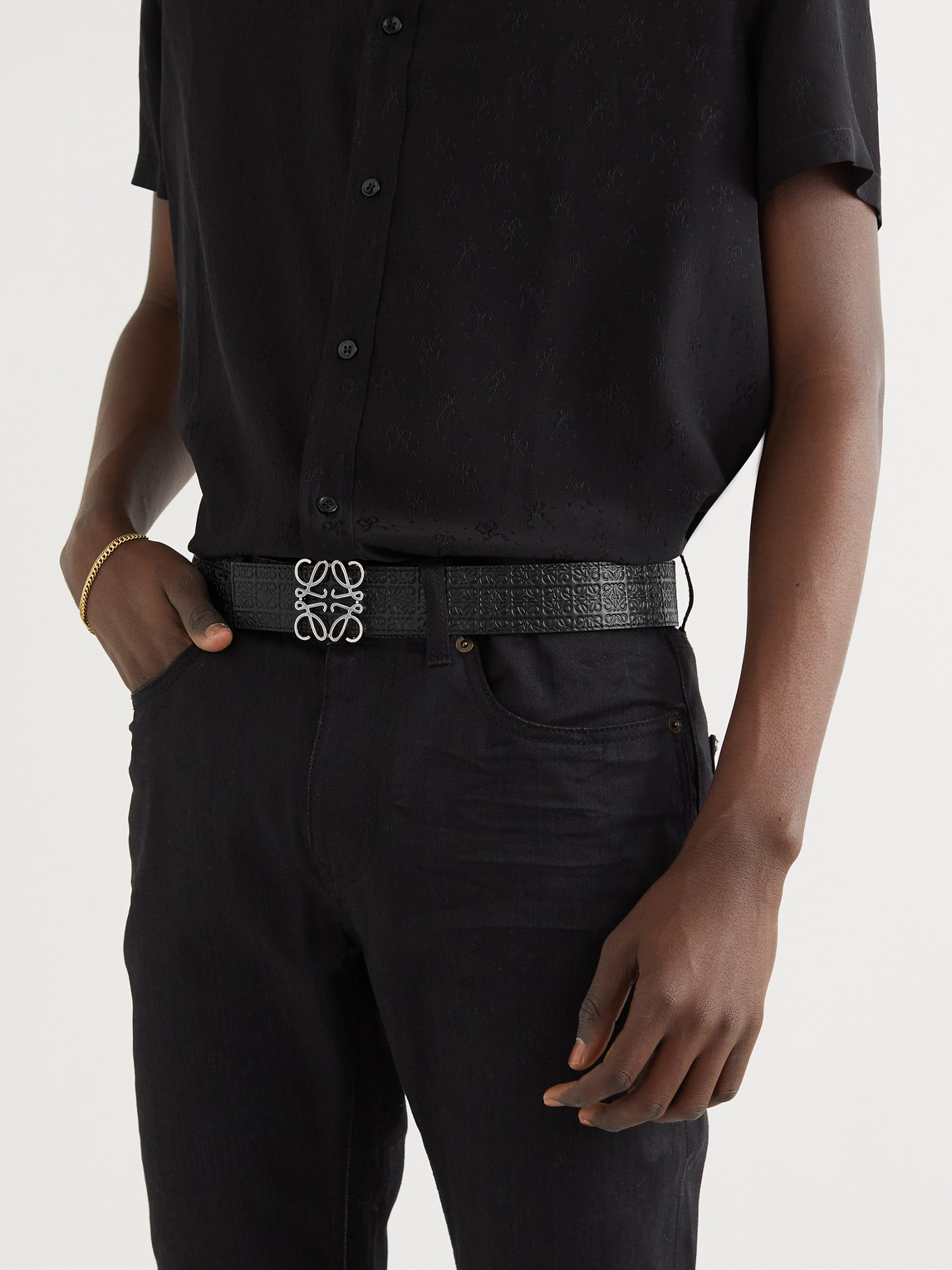 Shop Loewe 4cm Logo-debossed Leather Belt In Black