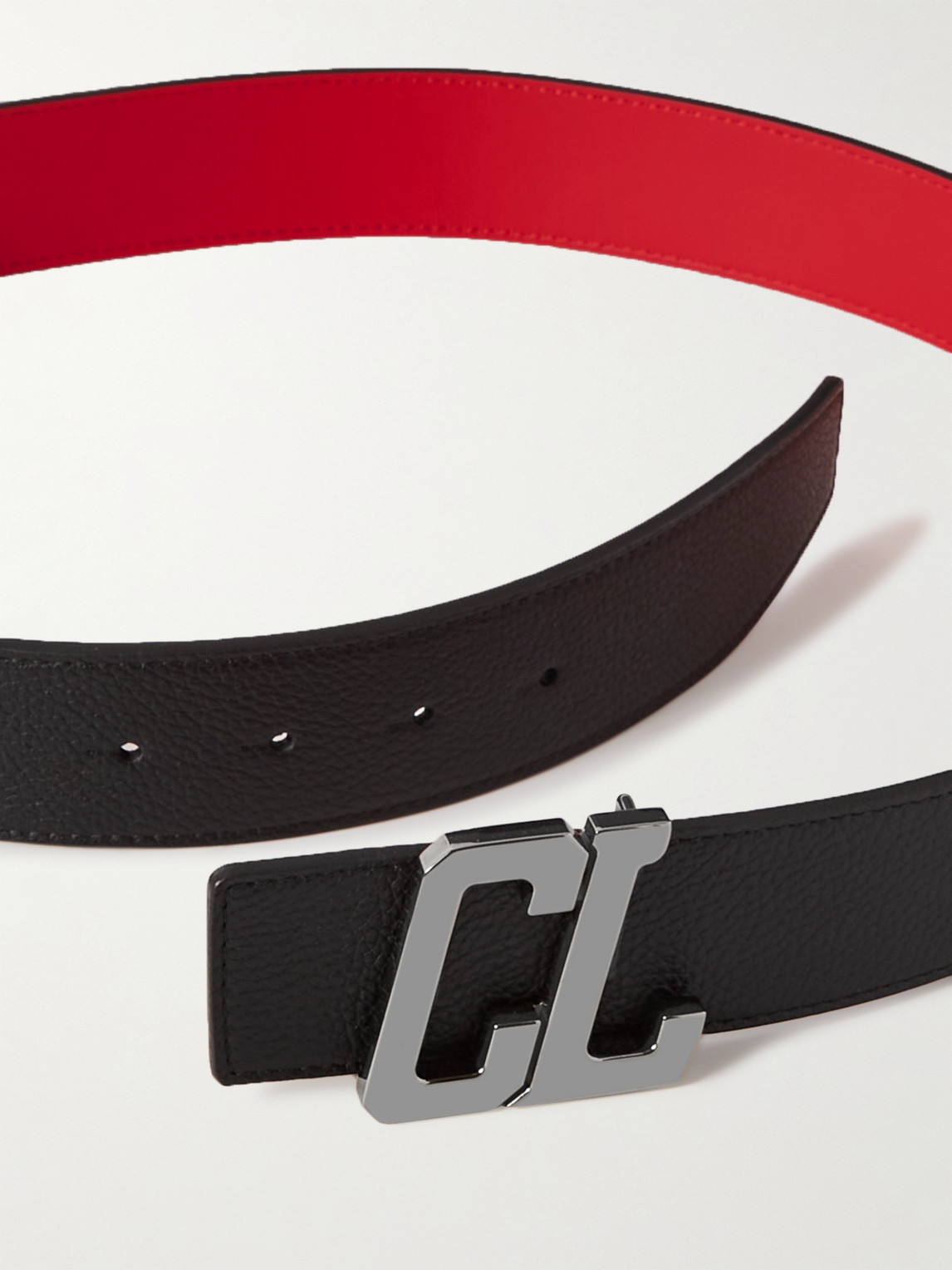 Christian Louboutin Men's Happy Rui CL Logo Belt - Black Loubi Gunmetal Loubi - Size 48