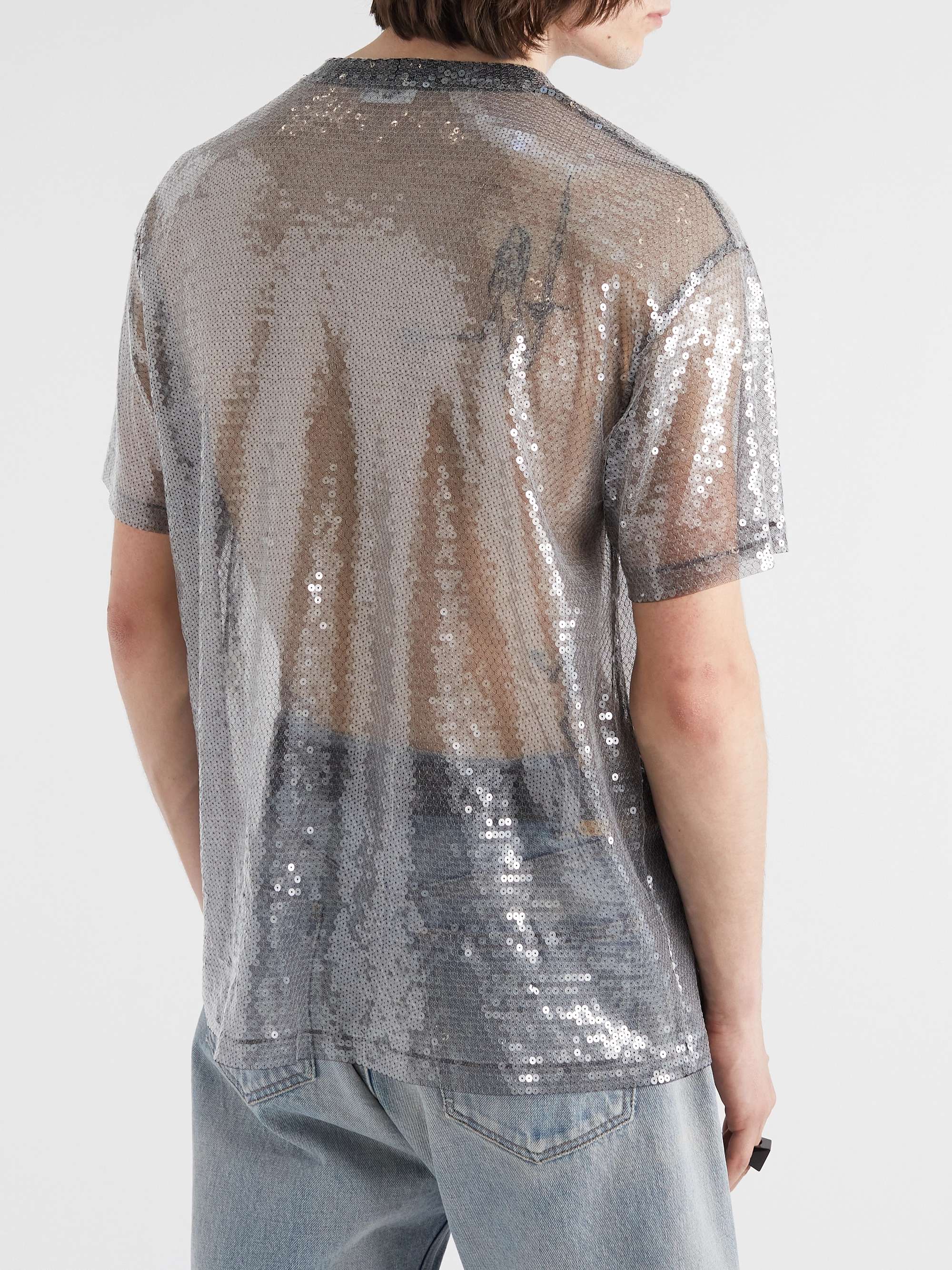 CELINE HOMME Sequin-Embellished Tulle T-Shirt