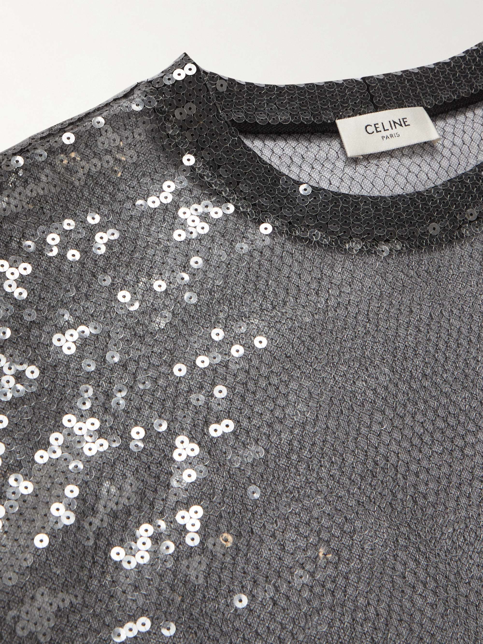CELINE HOMME Sequin-Embellished Tulle T-Shirt