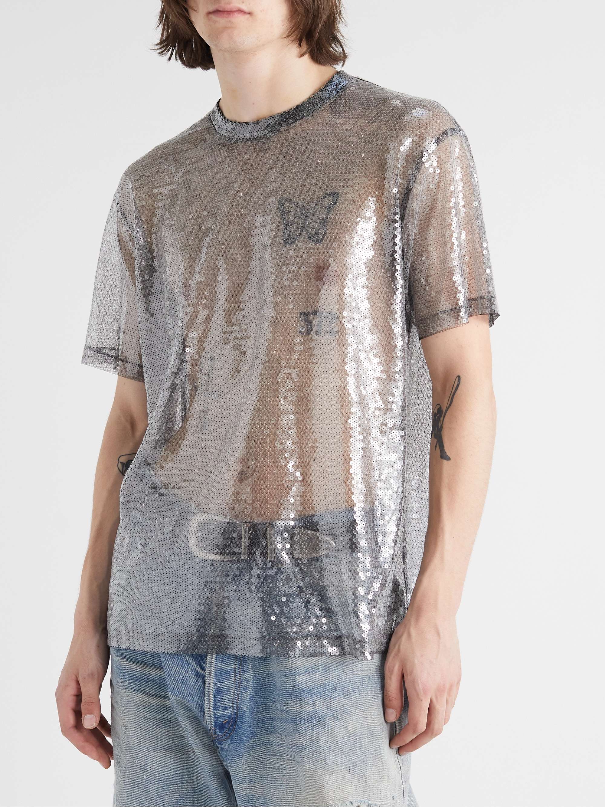 CELINE HOMME Sequin-Embellished Tulle T-Shirt