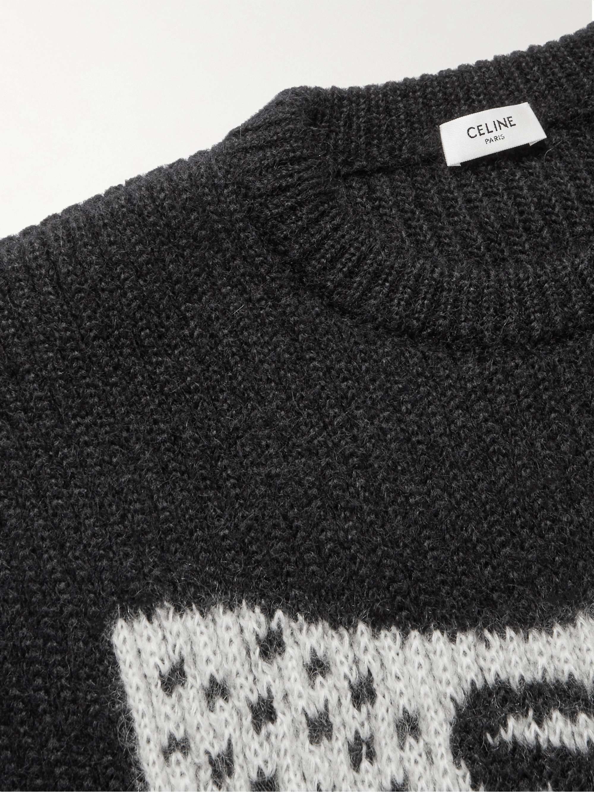 CELINE HOMME Ribbed Intarsia Mohair-Blend Sweater