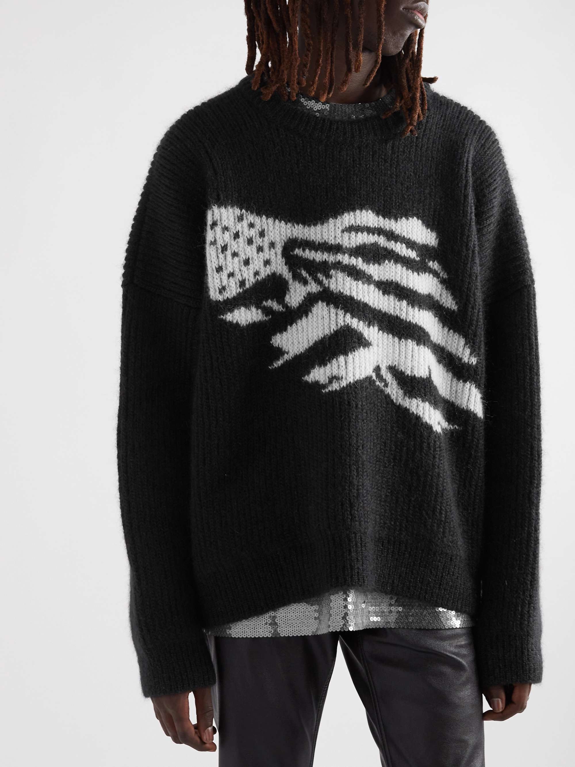 CELINE Ribbed Intarsia Mohair-Blend Sweater