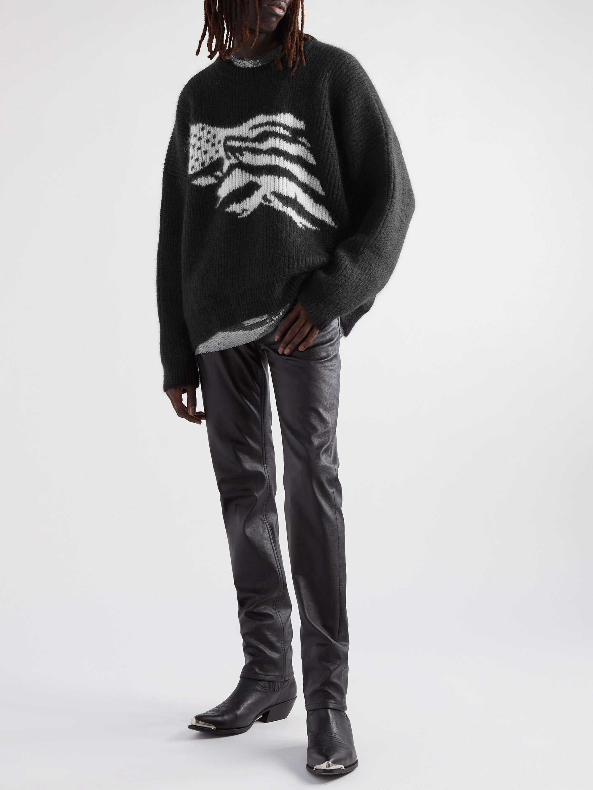 CELINE HOMME Ribbed Intarsia Mohair-Blend Sweater