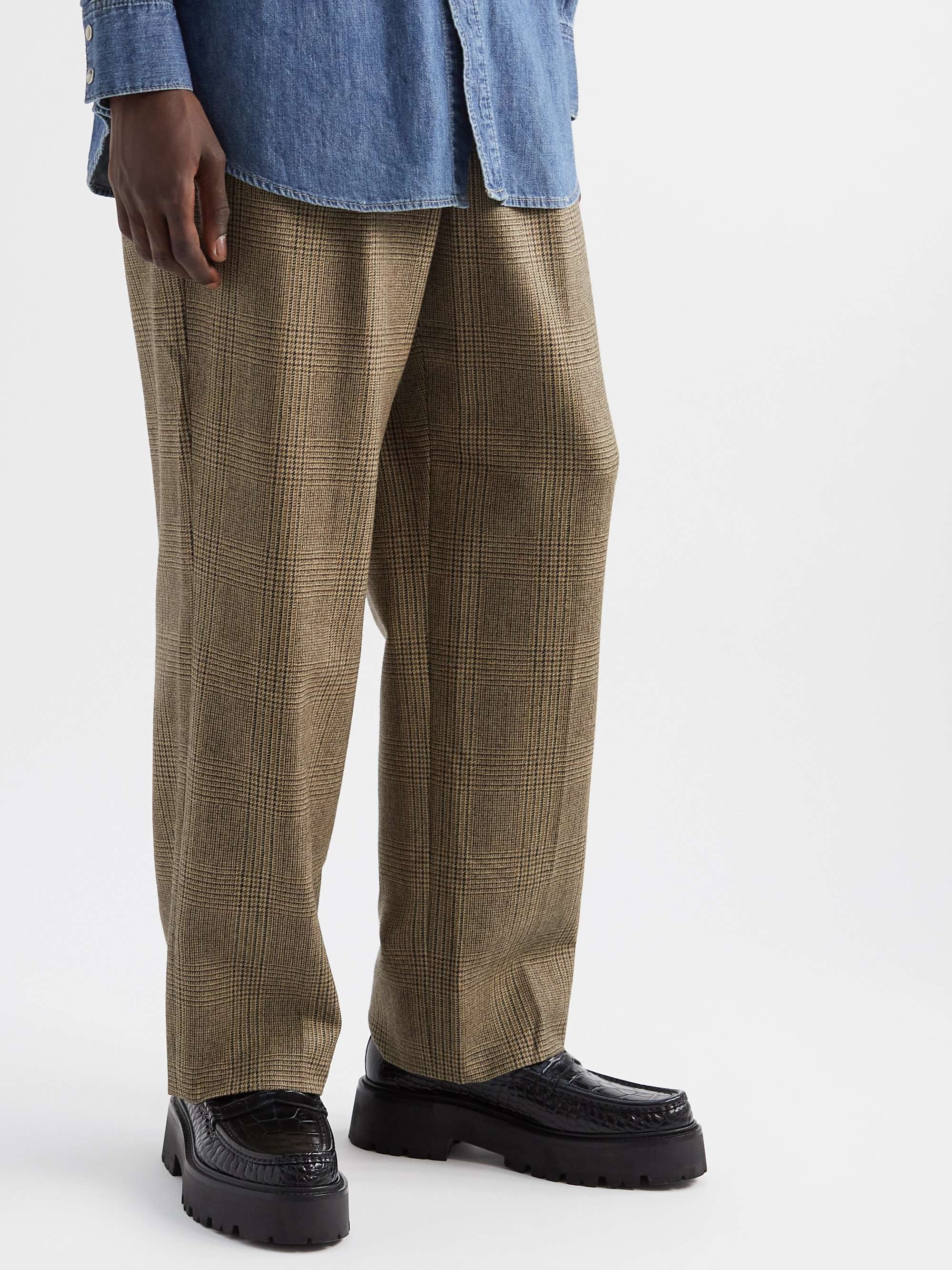 CELINE HOMME Wide-Leg Pleated Prince of Wales Checked Wool Trousers