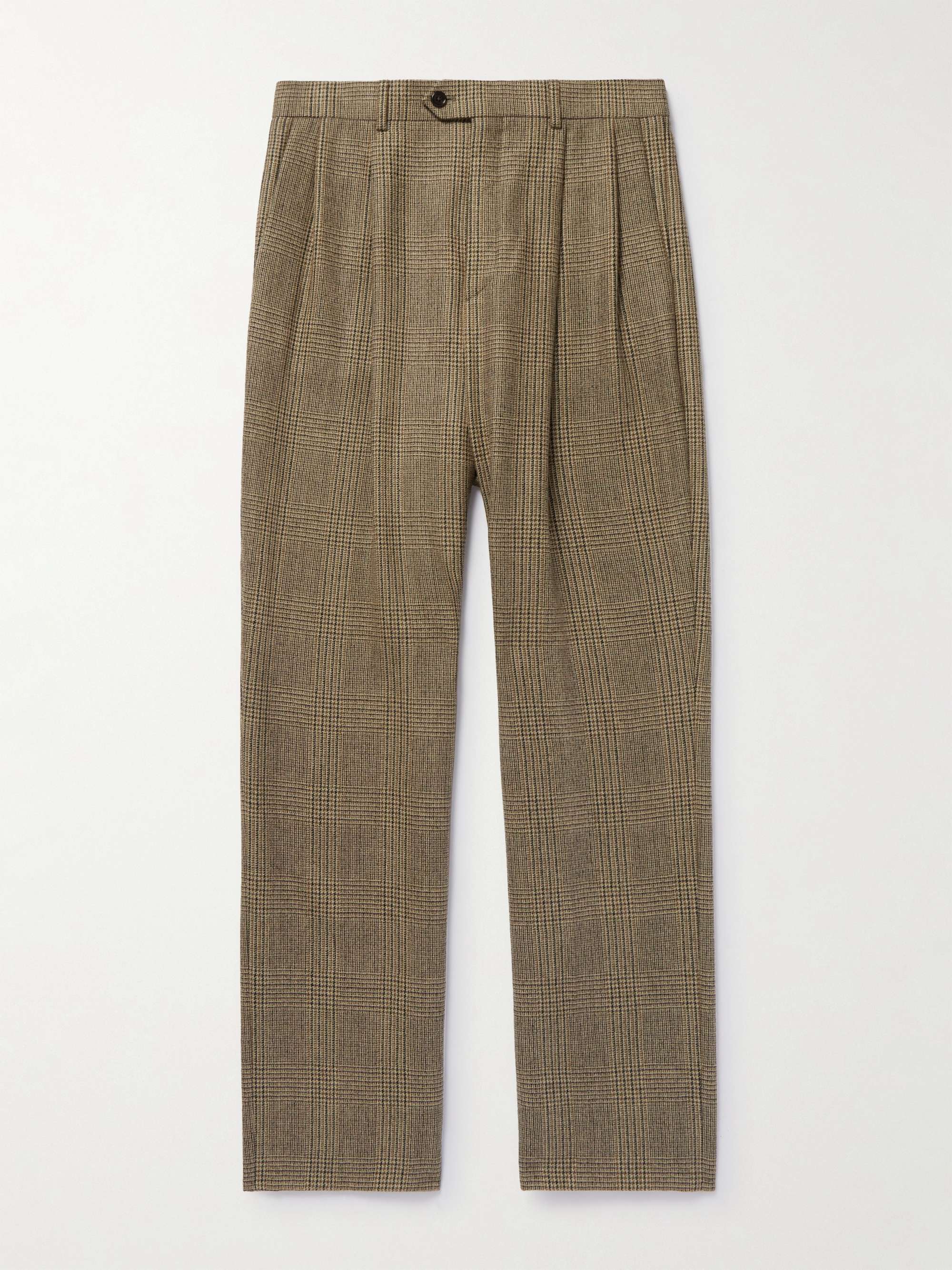 CELINE Wide-Leg Pleated Prince of Wales Checked Wool Trousers