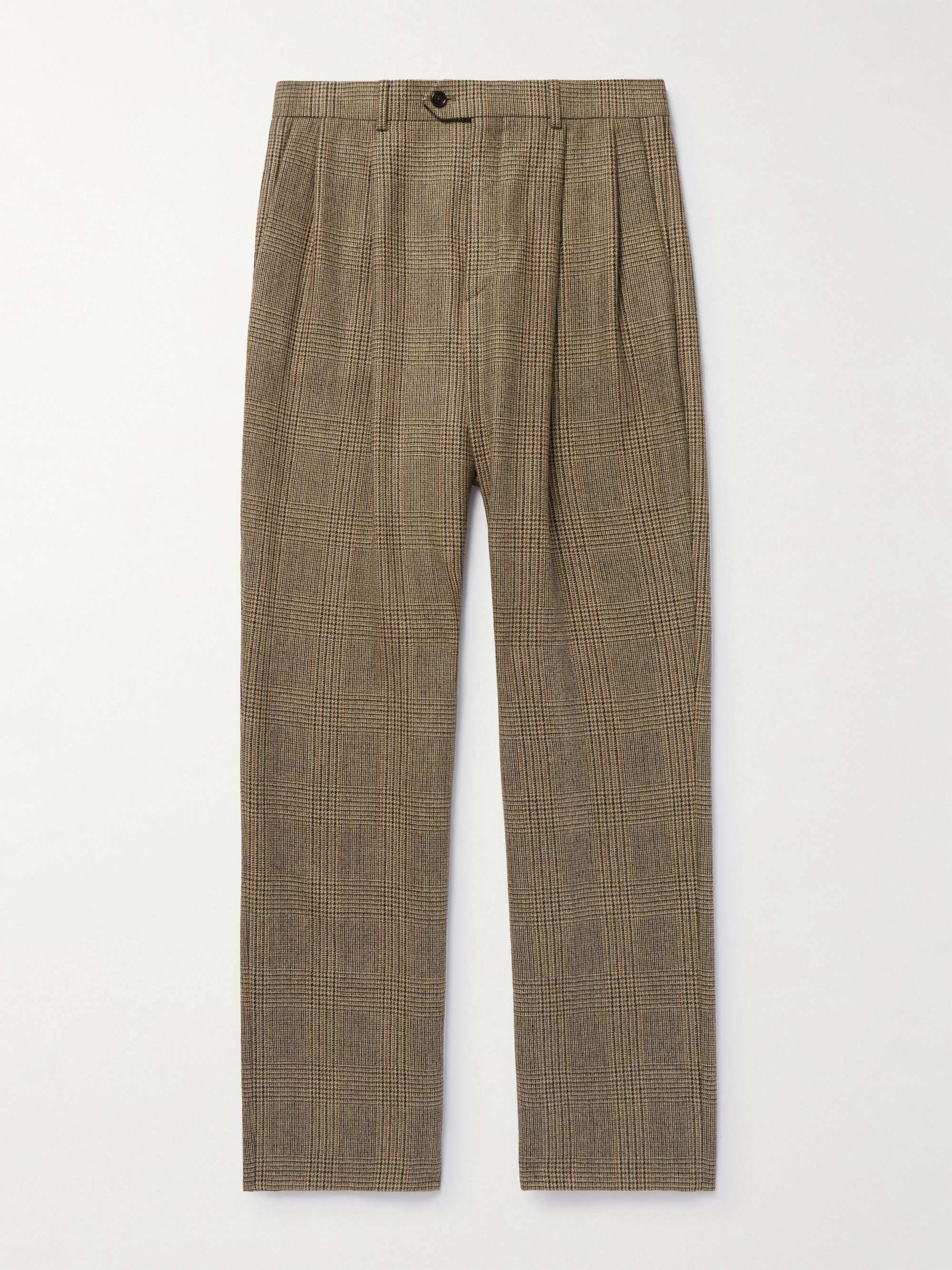 Wide-Leg Pleated Prince of Wales Checked Wool Trousers