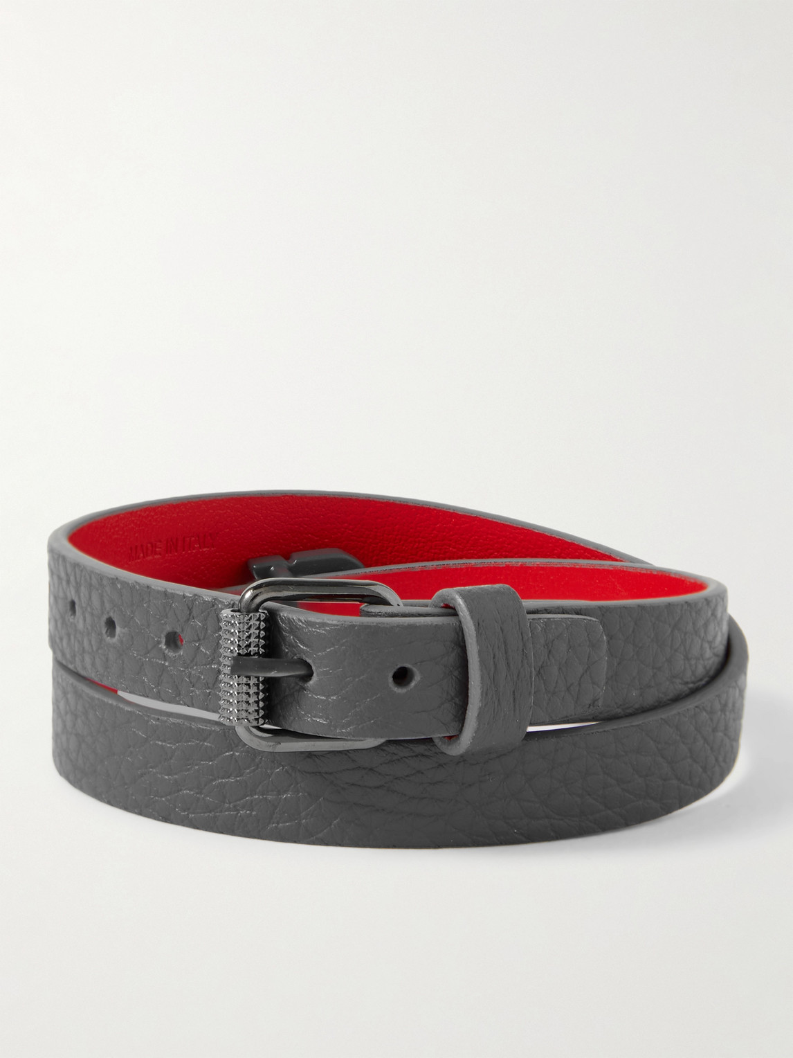 Shop Christian Louboutin Full-grain Leather And Gunmetal-tone Wrap Bracelet In Gray