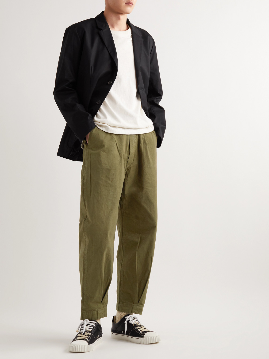 Shop Applied Art Forms Dm1-1 Tapered Pleated Cotton And Cordura-blend Trousers In Green
