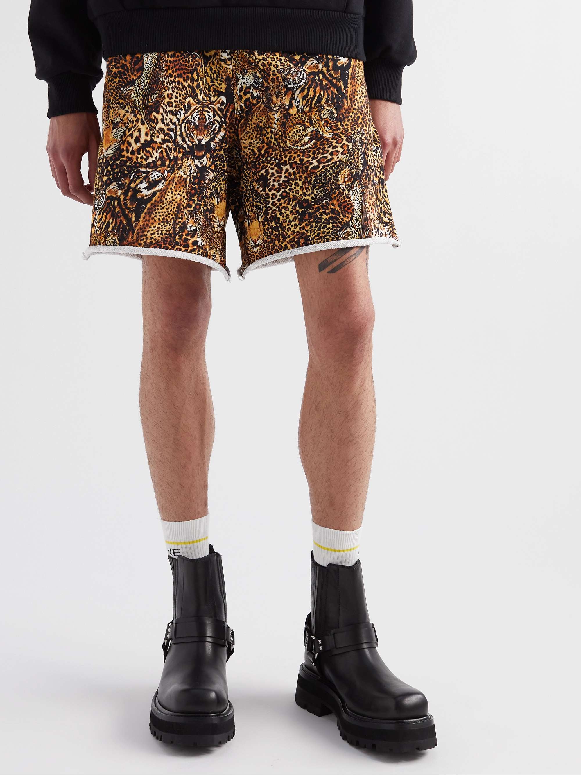 CELINE Wide-Leg Tiger-Print Cotton-Jersey Drawstring Shorts