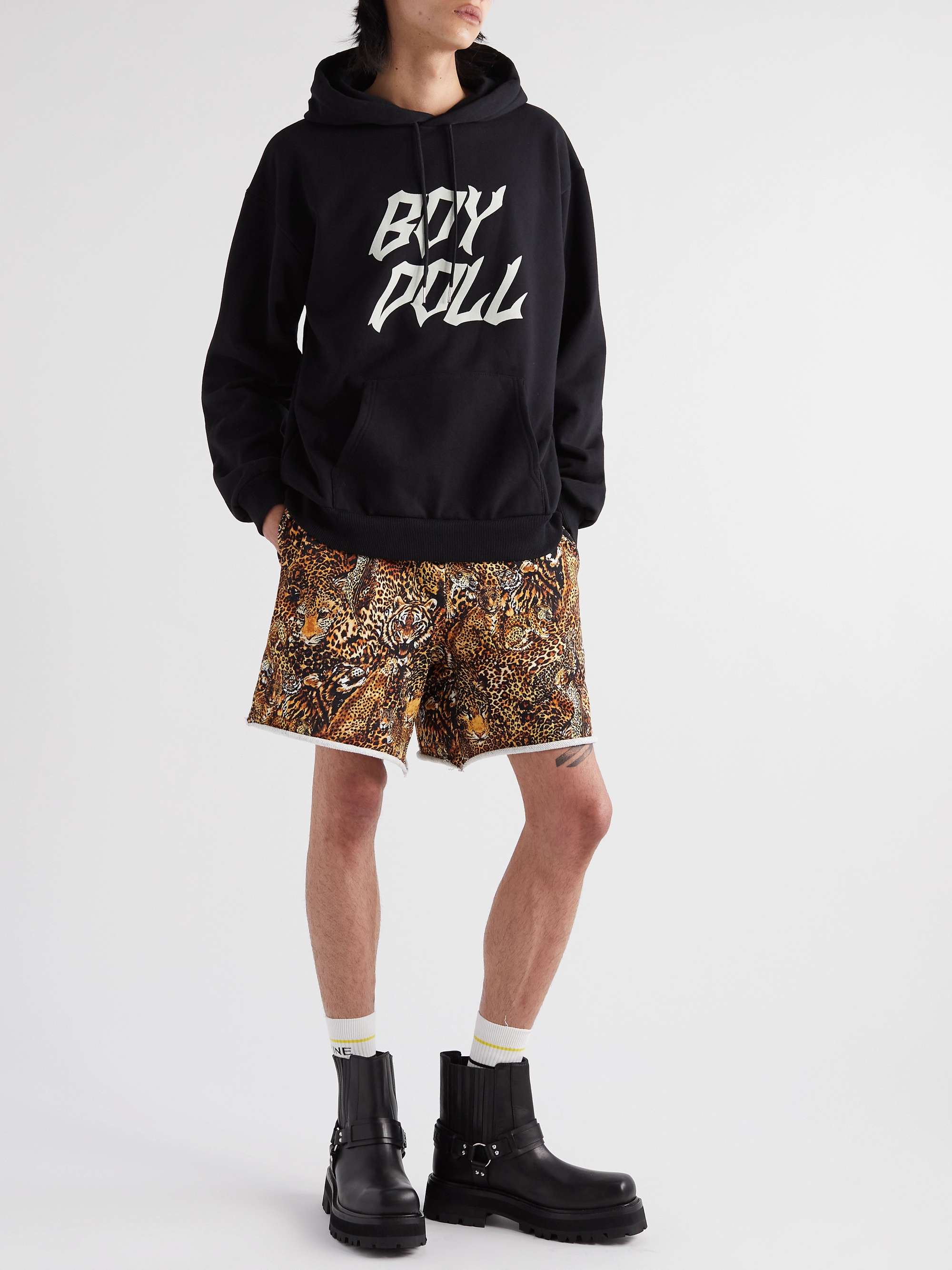 CELINE Wide-Leg Tiger-Print Cotton-Jersey Drawstring Shorts