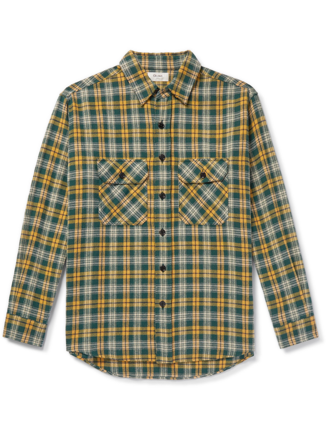 CELINE shirt tops check #38 2C555198O wool Navy Multicolor