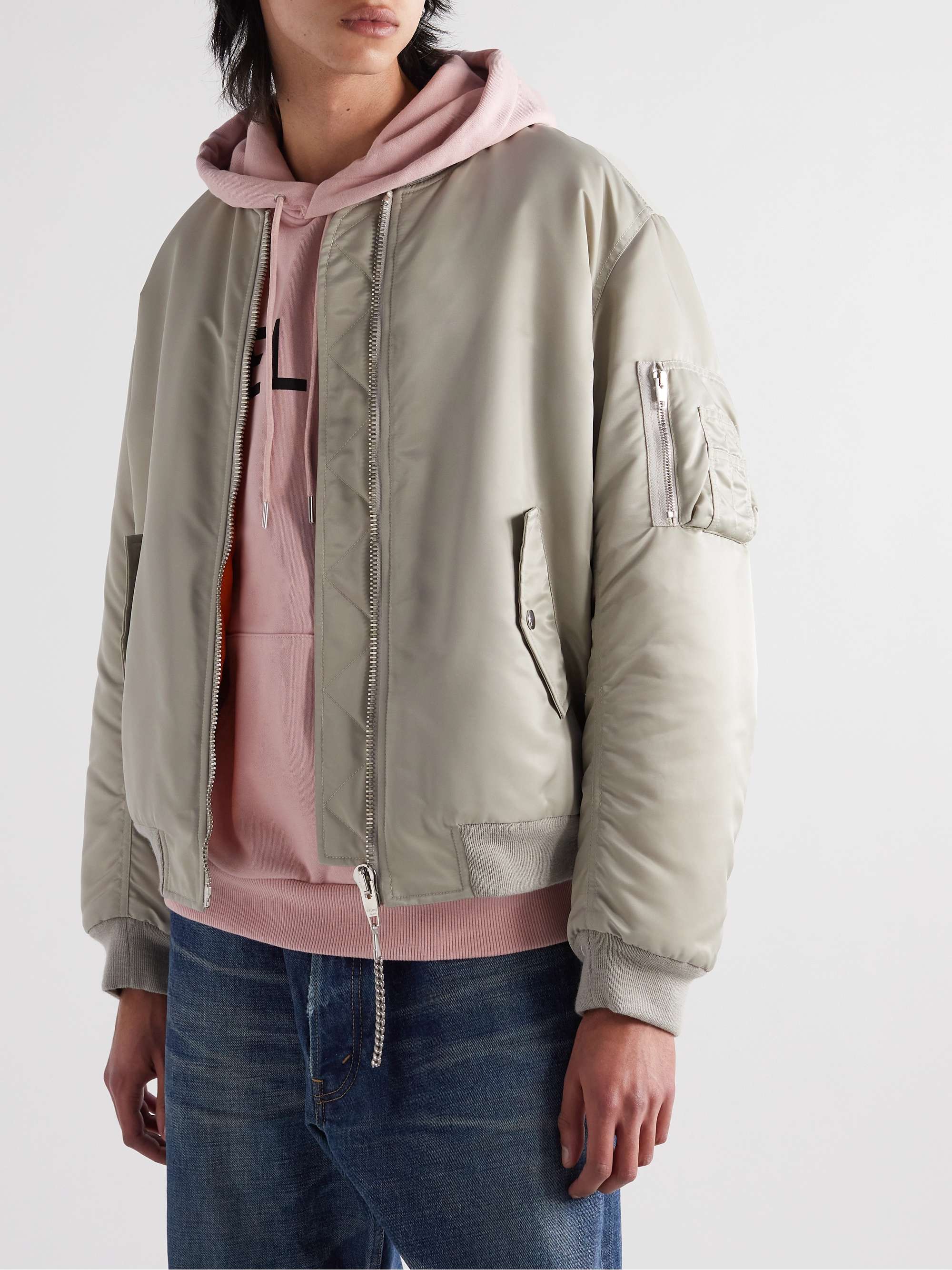 CELINE HOMME Logo-Print Chain-Embellished Nylon Bomber Jacket