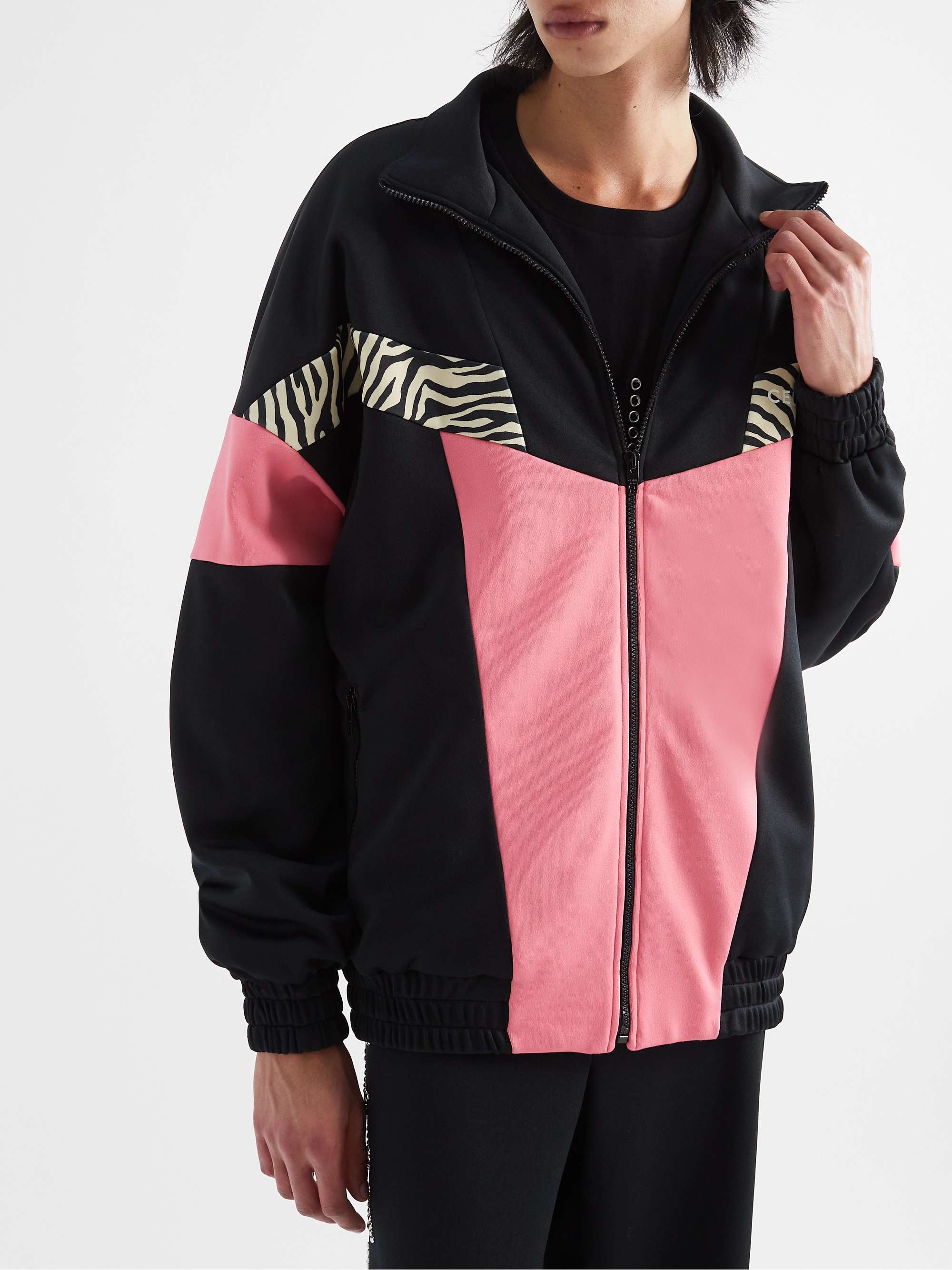 CELINE Zebra Print-Panelled Shell Zip-Up Jacket