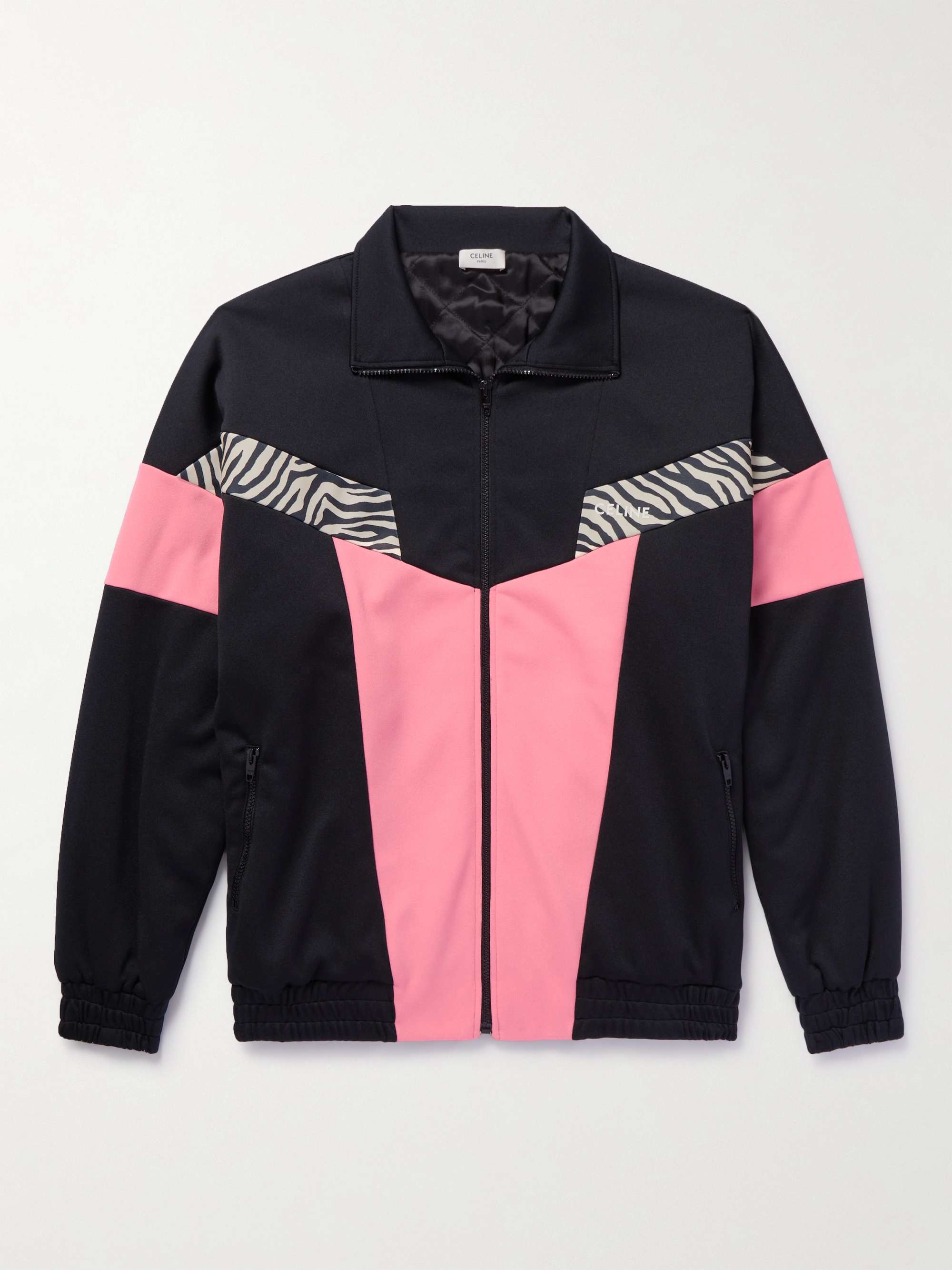 CELINE Zebra Print-Panelled Shell Zip-Up Jacket