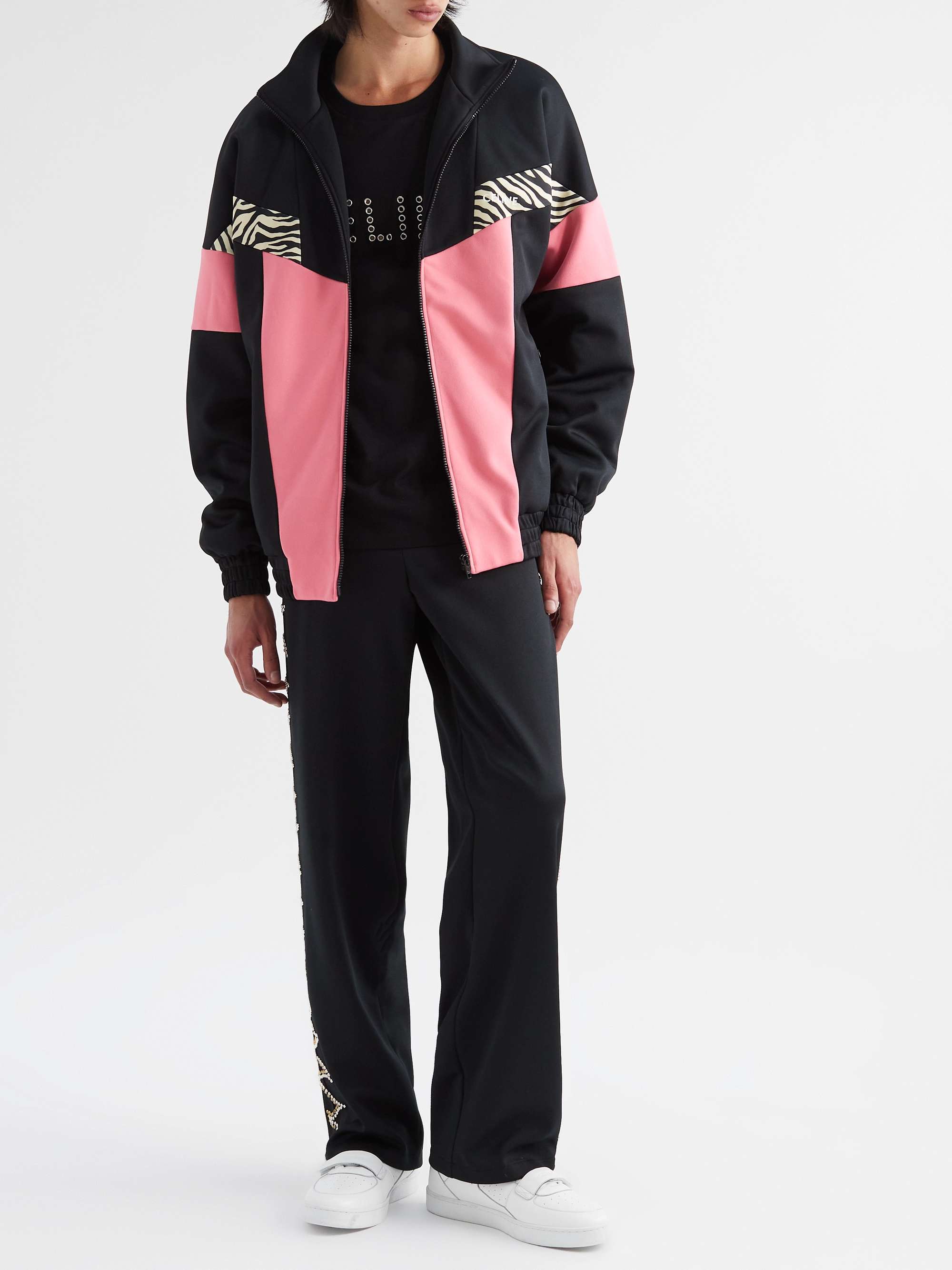 CELINE Zebra Print-Panelled Shell Zip-Up Jacket