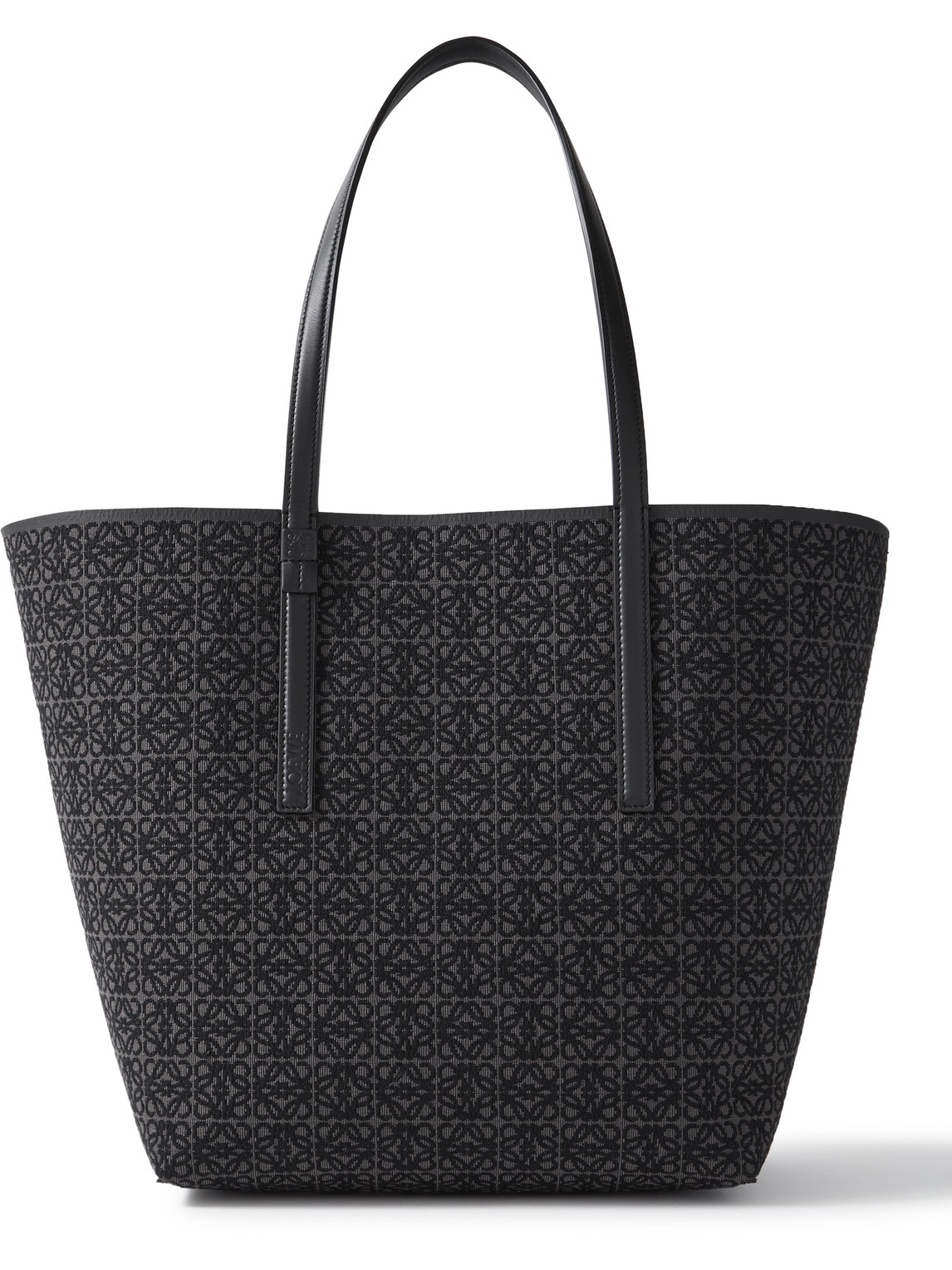 Loewe Leather-trimmed Logo-jacquard Canvas Tote Bag In Black